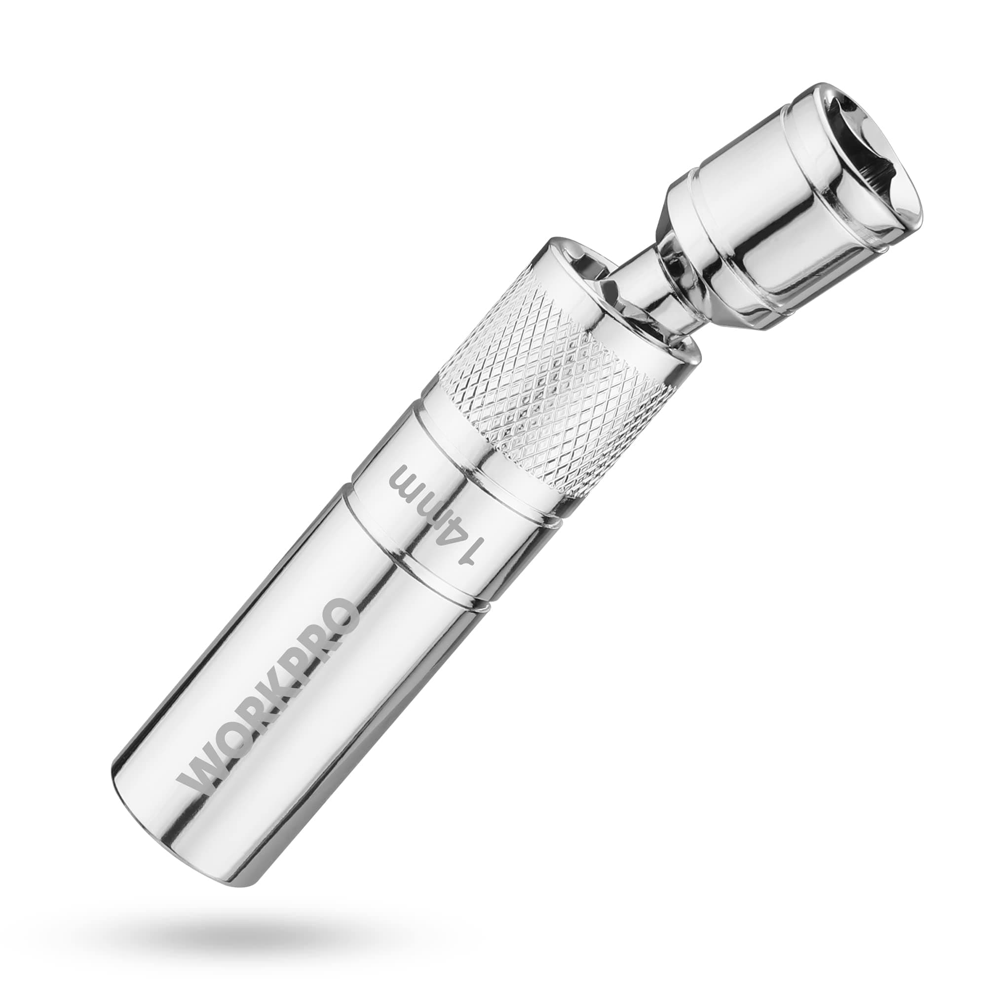 14 mm Magnetic Spark Plug Socket with Magnetic Design, Swivel Thin Wall Spark Plug Socket, 3/8" Drive x 4" Total Length, 360 Degree Swivel, 12 Point