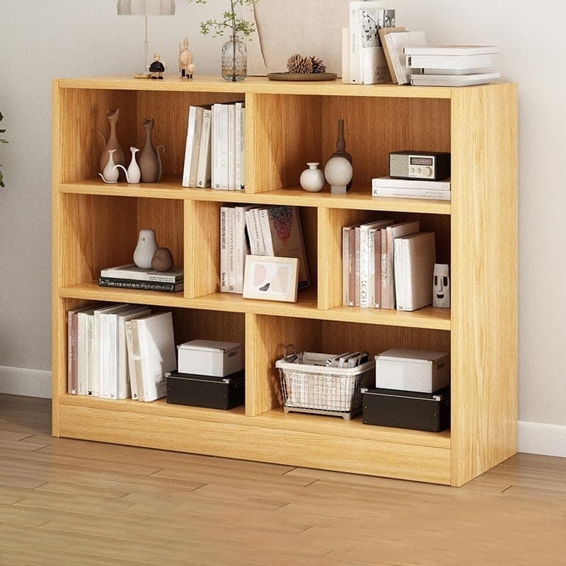 LITFAD Wood Modern Cube Bookcase with Closed Back and Multiple Shelves Floor Storage Cabinet for Home Office Study Room Library - Natural 31.5" L x 9.1" W x 39.4" H