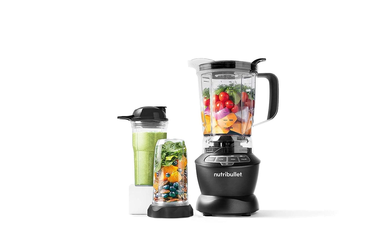 NutriBullet Full Size Blender + Combo , 7 Piece Set, Multi-Function High Speed Blender, Mixer System with Nutrient Extractor, Smoothie Maker, Dark Grey, 1000 Watts, NBC-0910B