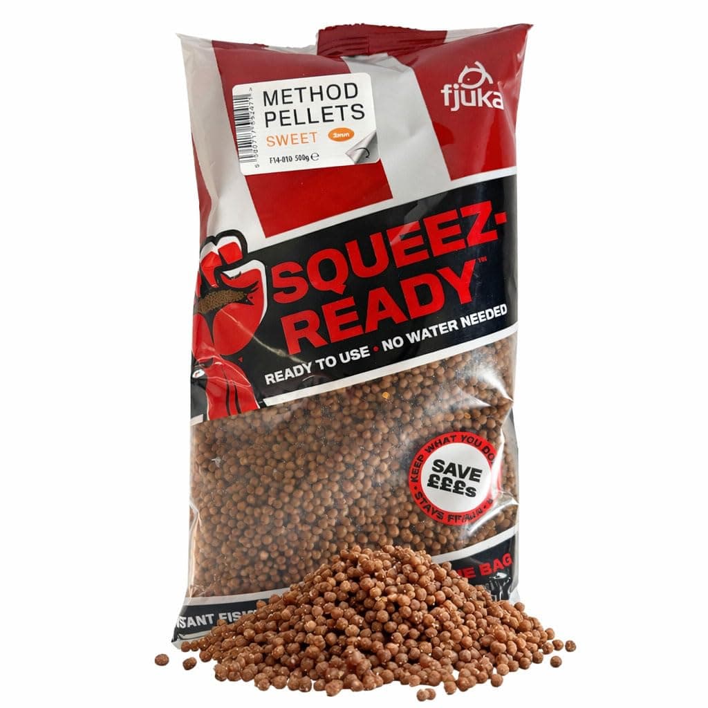 Squeez-Ready Sweet Method Pellet 2mm | Ready-prepped Method feeder pellet | F1s, Carp, tench, bream etc | 500g Bag