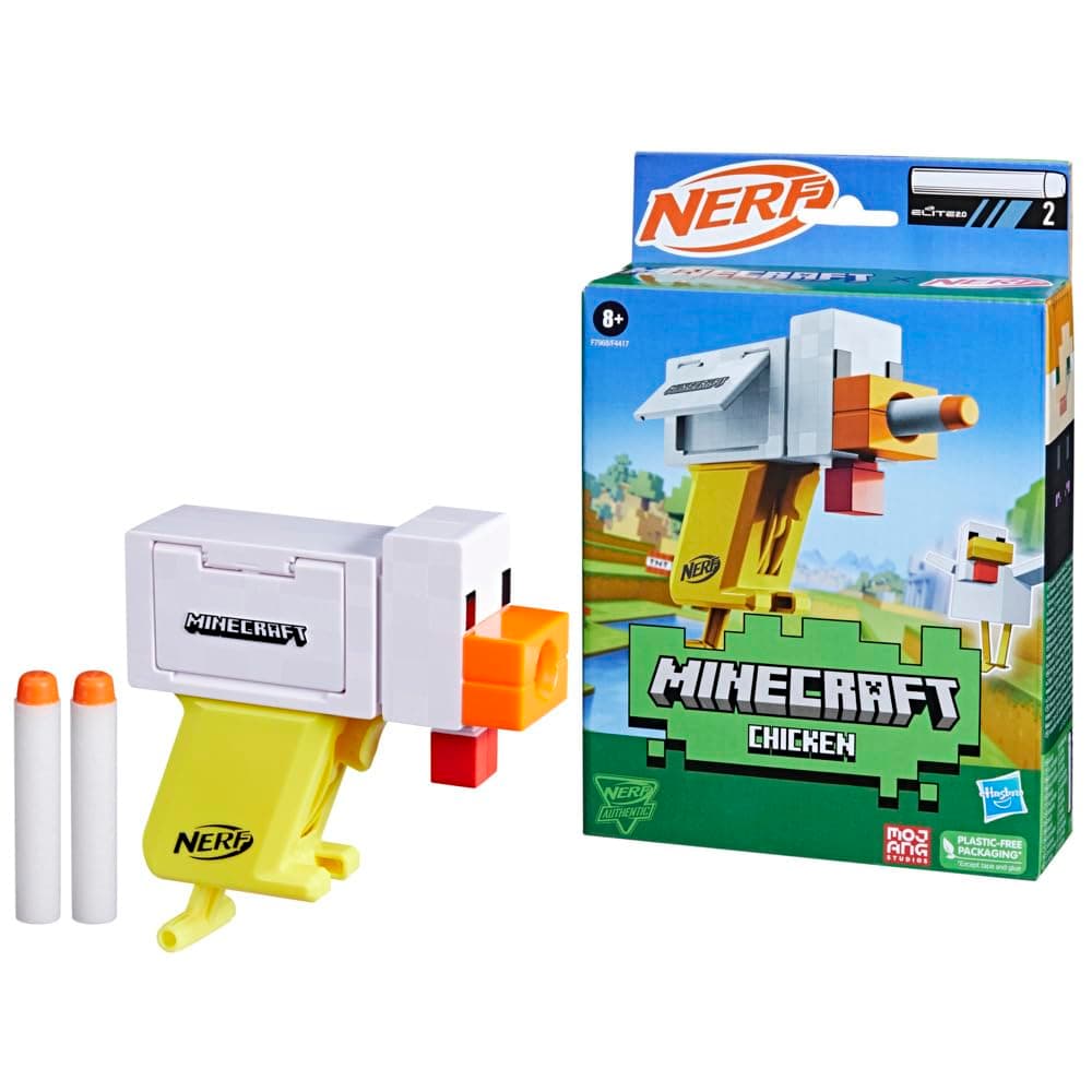 Nerf Microshots Minecraft Chicken Blaster, Includes 2 Nerf Elite Foam Darts