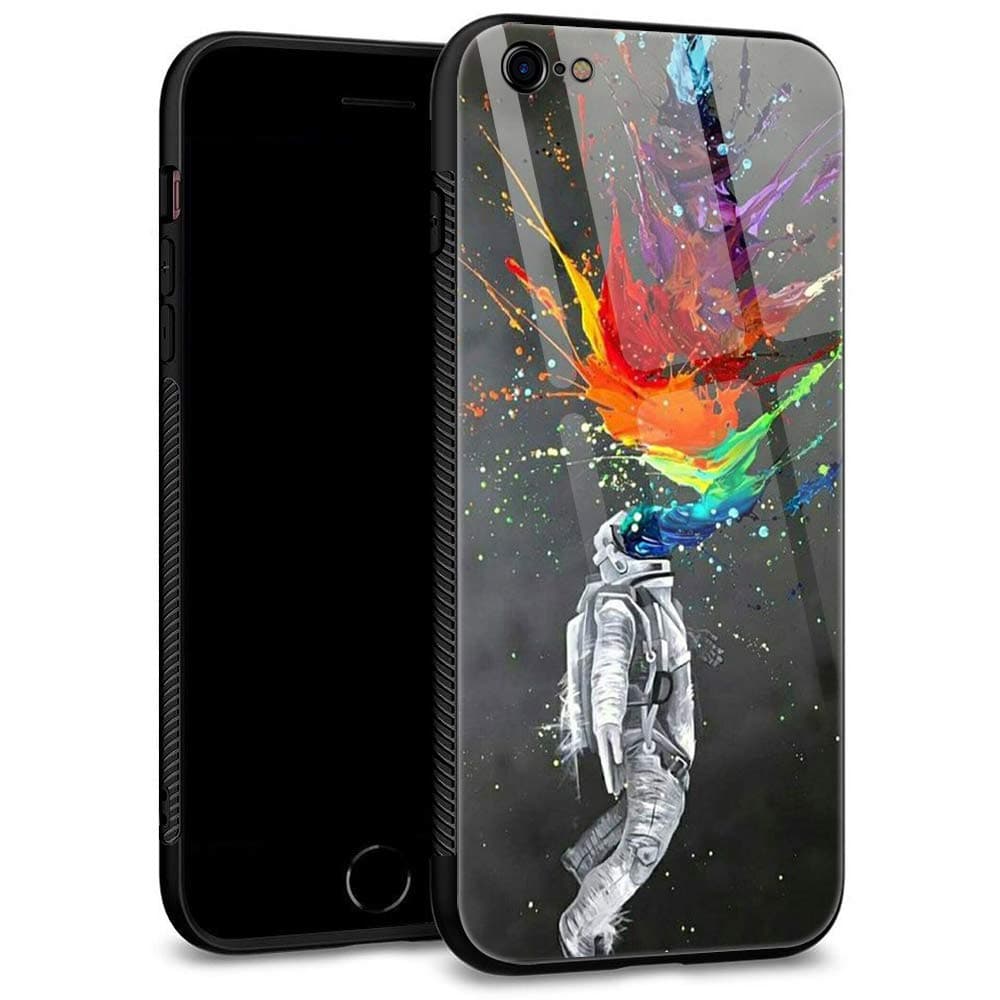 iPhone 6S Plus Case,iPhone 6 Plus Cases, Tempered Glass Back Shell Pattern Designed with Soft TPU Bumper Case for Apple iPhone 6/6S Plus Cases 5.5 inch-Astronauts Street Art