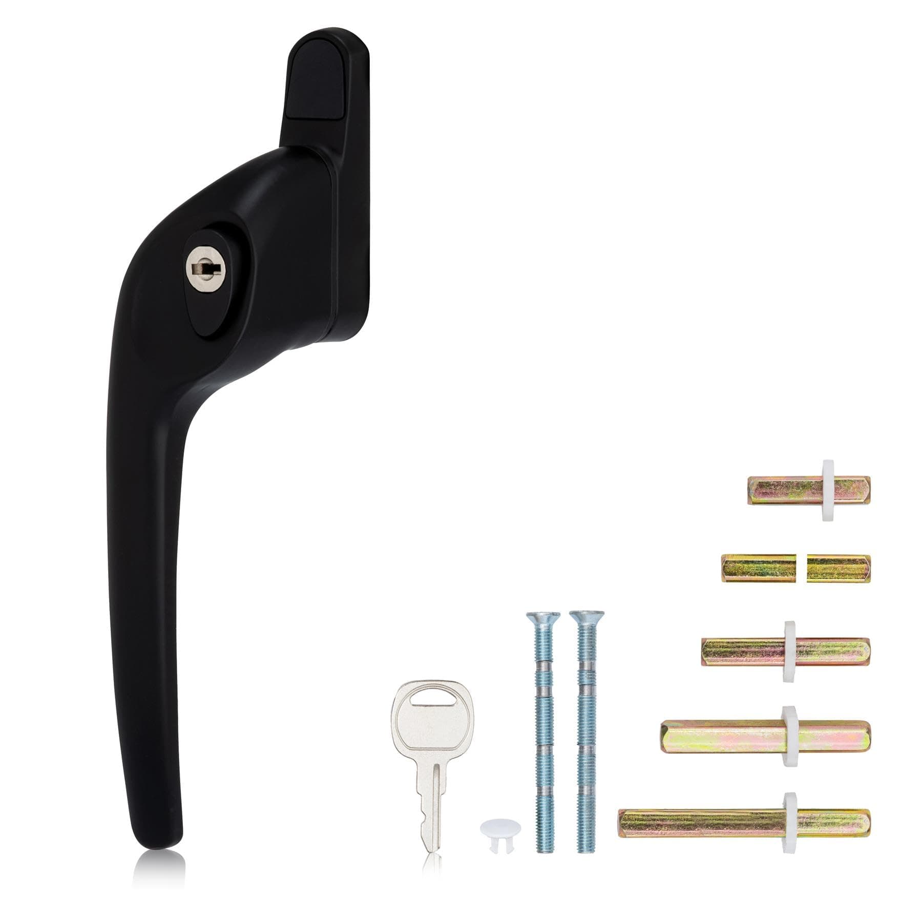 XFORT Cranked Locking Window Handle Installation Kit in Black, Left Hand UPVC Window Handle Replacement, Offset Lockable Window Lever