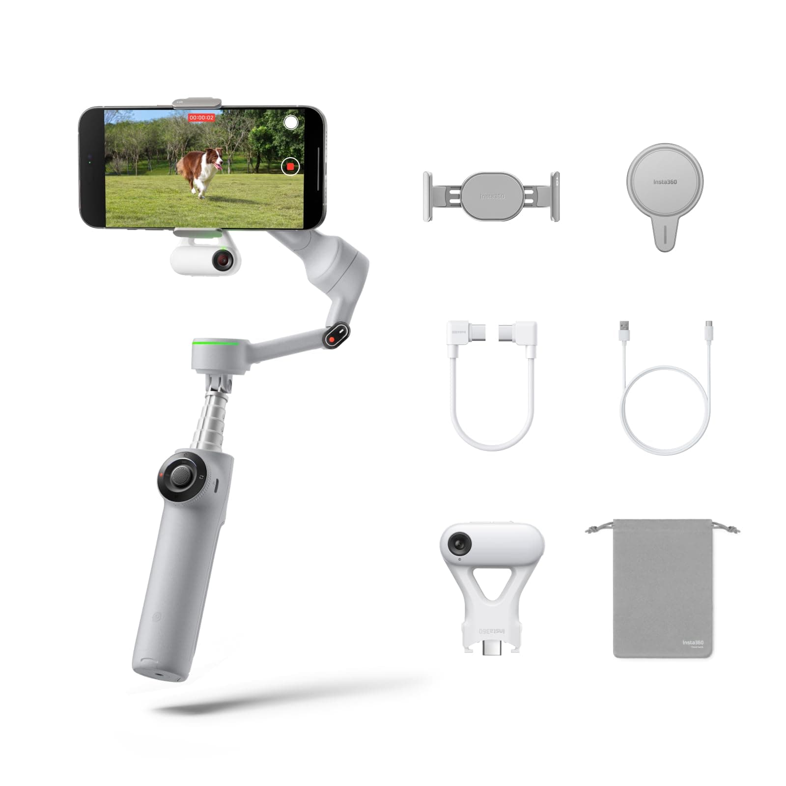 Insta360 Flow 2 Pro Gimbal Stabilizer for iPhone, Android, Phone Gimbal with AI Tracking, Fill Light, Built-in Selfie Stick & Tripod, for Vlog, Travel, Family, Tennis - Ultimate AI Tracker Bundle Grey