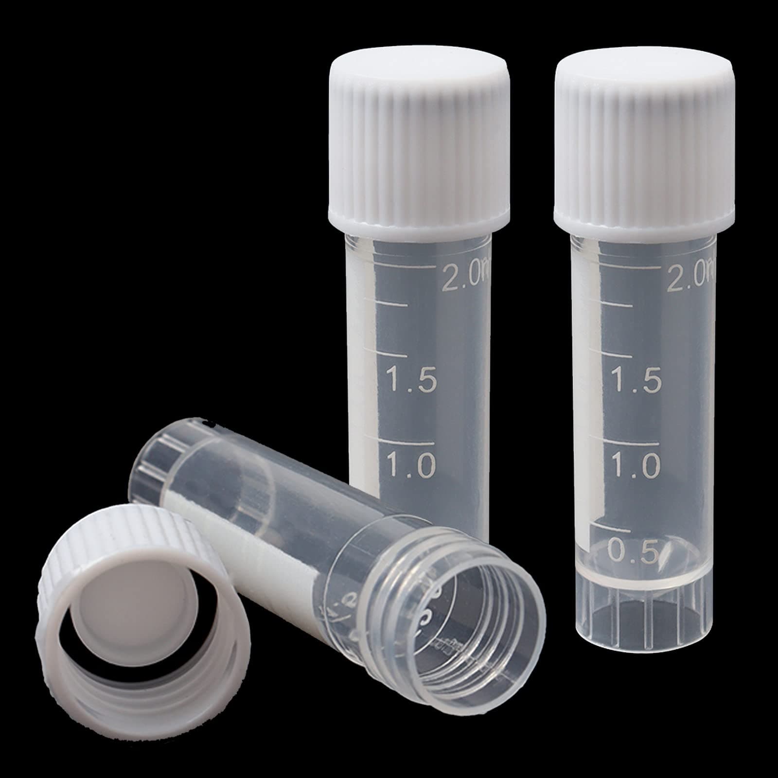 100 Pack 2 ml Plastic Vials Self Standing Cryogenic Vial Lab Small Lab Vial Plastic Vial Seal Cap Container for Laboratory School