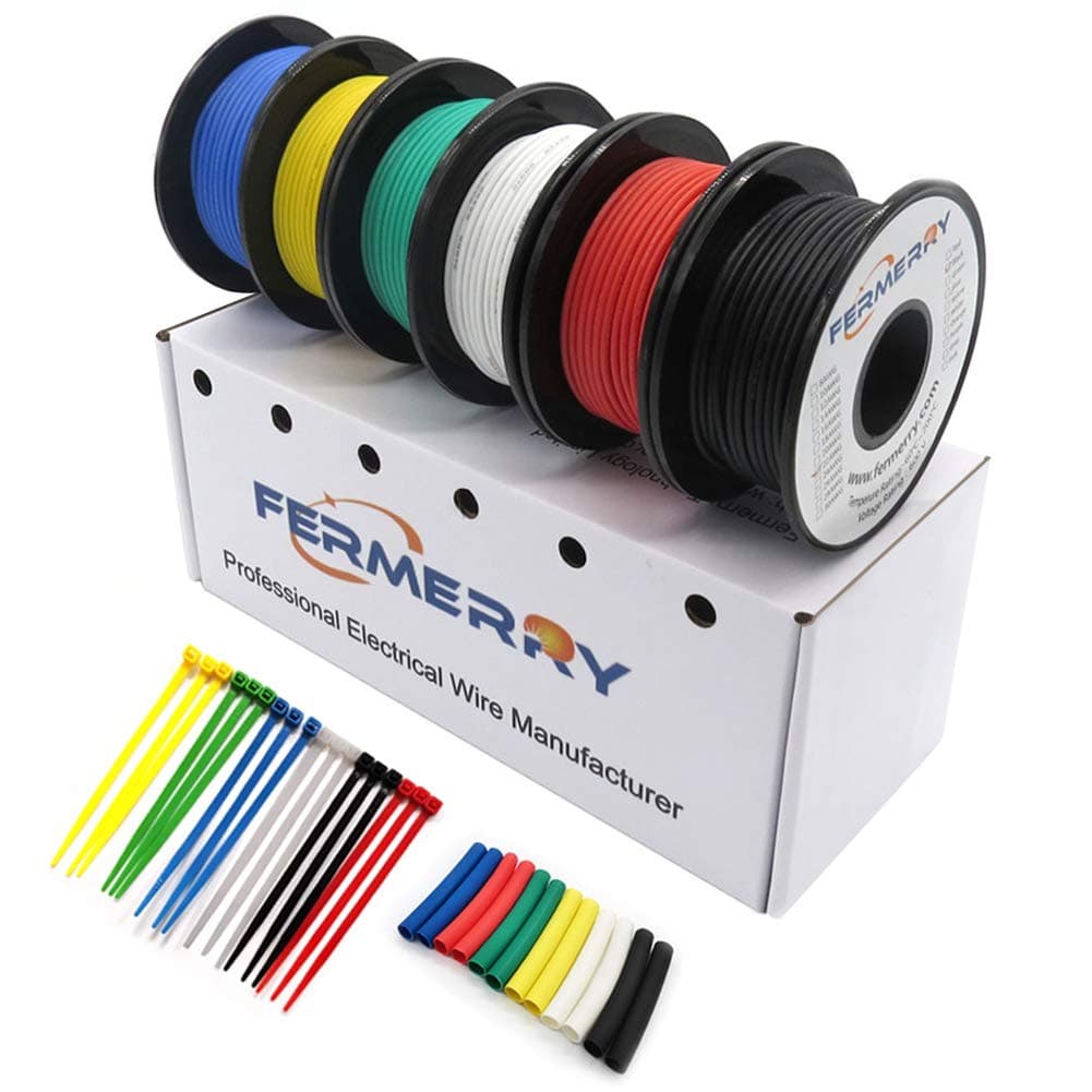 Fermerry 18 AWG Stranded Wire Silicone Tinned Copper Wire Spool 10ft Each 6 Colors Flexible 18 Gauge Hook up Electrical Wire Kit (6 Colors 10FT Each, 18AWG)