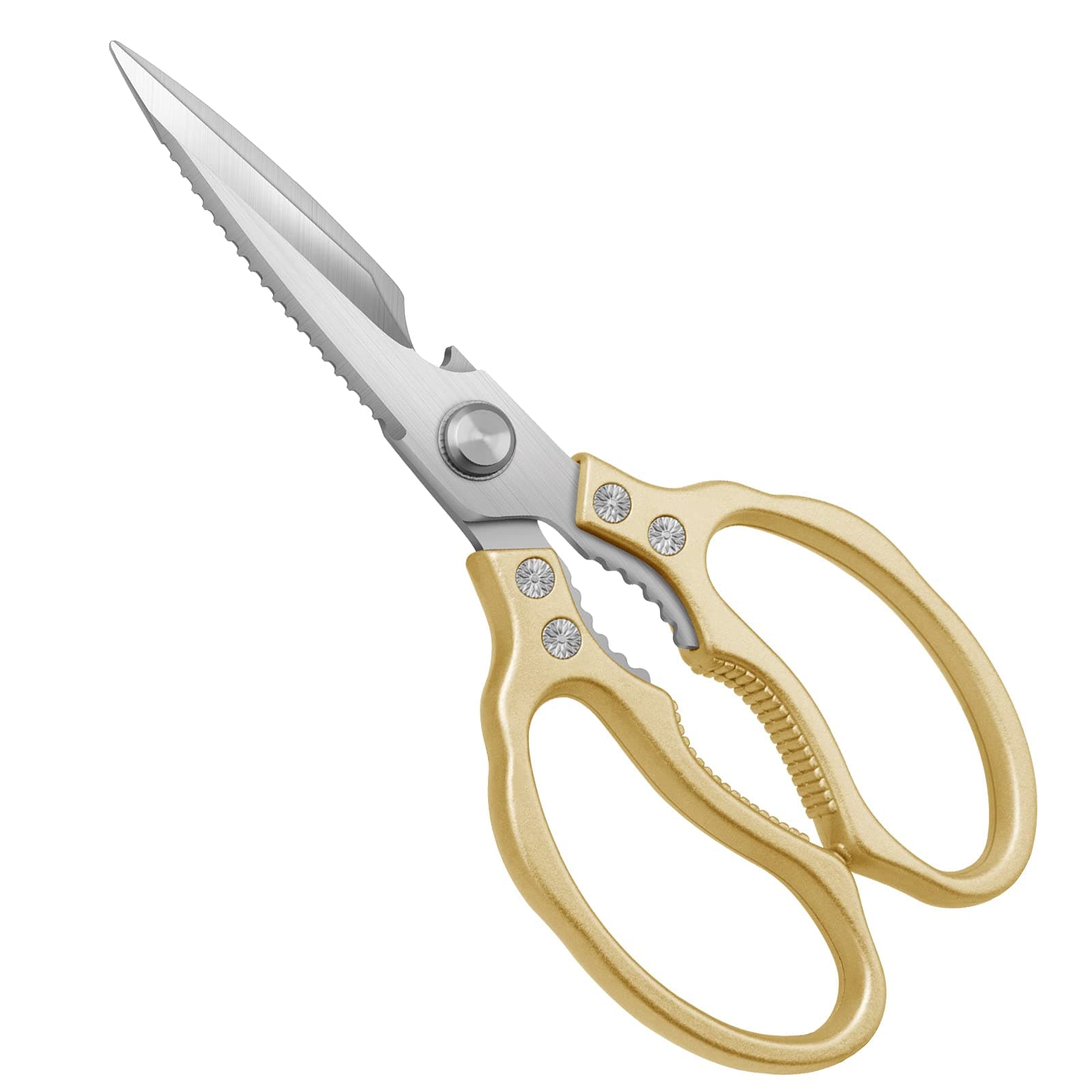 CGBE Kitchen Scissors, Multi-Purpose Kitchen Shears, Heavy Duty Dishwasher Safe Food Scissors, Non Slip Stainless Steel Sharp Cooking Scissors for Kitchen, Chicken, Poultry, Fish, Meat, Herbs-Gold