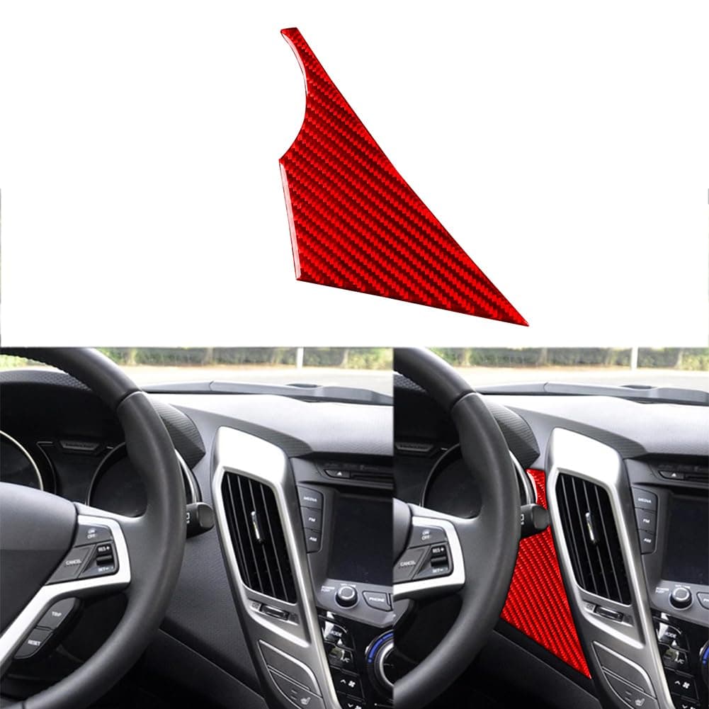 Car Center Control Dashboard Left Side Panel Trim Real Carbon Fiber Sticker Compatible with Hyundai Veloster 2012 2013 2014 2015 2016 2017 Red Accessories