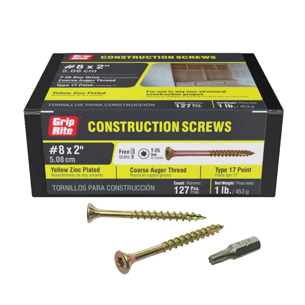 PRIMESOURCE 2GCS1 1LB 8X2 CONST Screw, 8 by 2", Gold