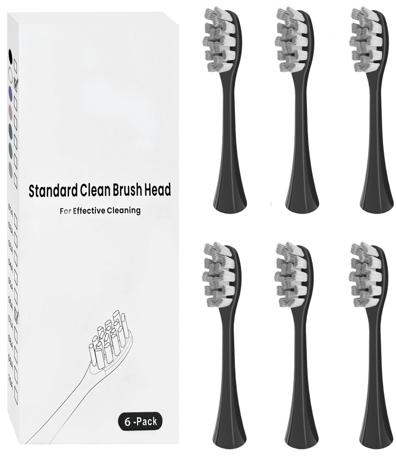 6 Pack Replacement Brush Heads Compatible with Oclean Electric Toothbrush Heads for Oclean Spark, Flow, X Pro, X Pro Elite, X Pro Digital, X Lite, X10, X Ultra, Air2, F1 (Black)