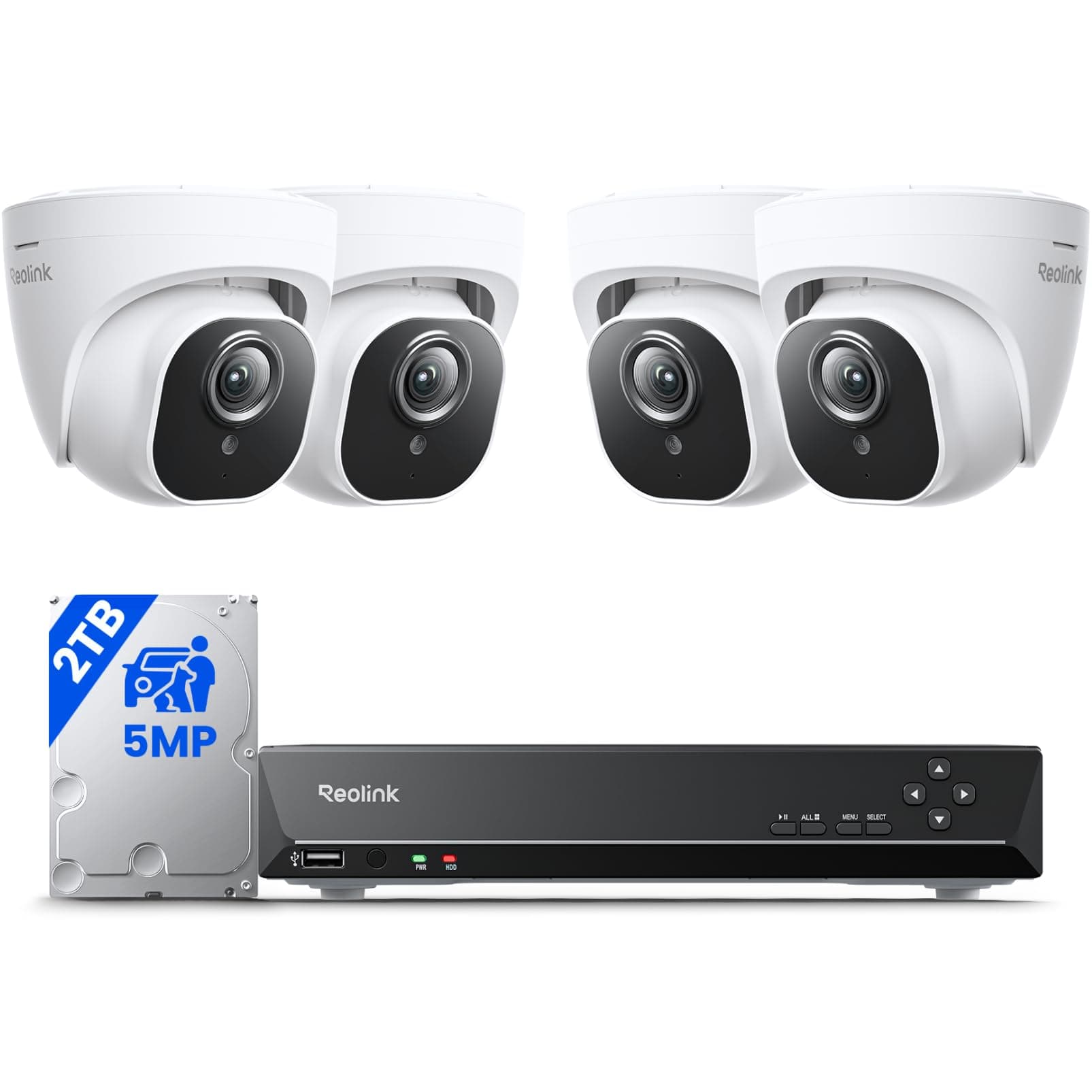 Smart 5MP 8CH Home Security Camera System, 4pcs Wired PoE IP Cameras Outdoor with Person/Pet/Vehicle Detection, 4K 8CH NVR with 2TB HDD for 24-7 Recording, RLK8-520D4-5MP