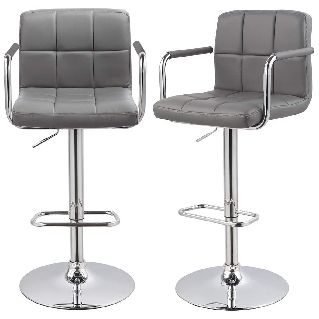 Bar Stool Counter Bar stools with Backrest & Armrest Set of 2 WY-451K Bar Chair (Grey PU)