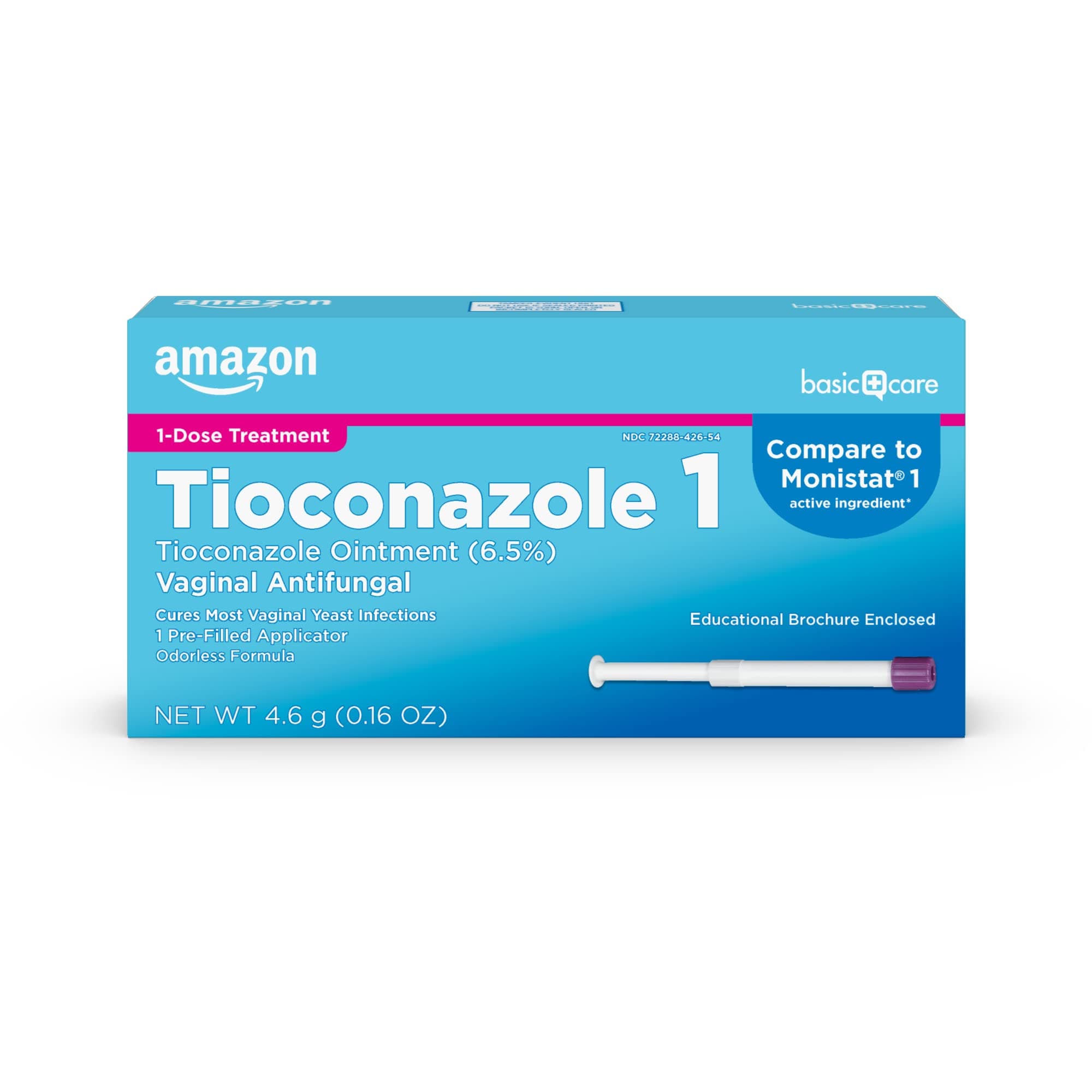 Amazon Basic Care Tioconazole Ointment 6.5 Percent, 1-Dose Yeast Infection Treatment For Women, Fast Acting Relief, Pre-Filled Applicator, Odorless Formula, 0.16 ounce (Pack of 1)
