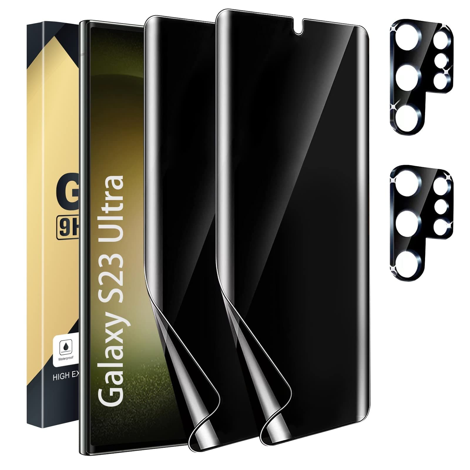 [2+2 Pack] Galaxy S23 Ultra Privacy Screen Protector, 2 Pack TPU Privacy Film with 2 Pack Camera Lens Tempered Glass, High Clarity, Bubble Free, AUTO Repair for Samsung S23 Ultra 5G Screen