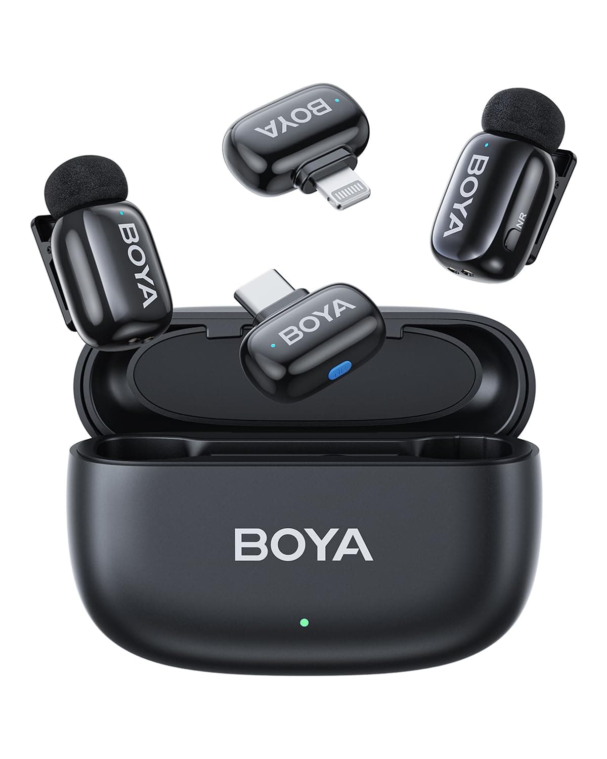 BOYA Mini Wireless Microphone Compatible with iPhone 15, 16/Android/PC with USB-C/Lightning Plug, MFI Certified, Noise Cancelling, AI Voice Changer, Charging Case Included for 30 Hours Battery Life