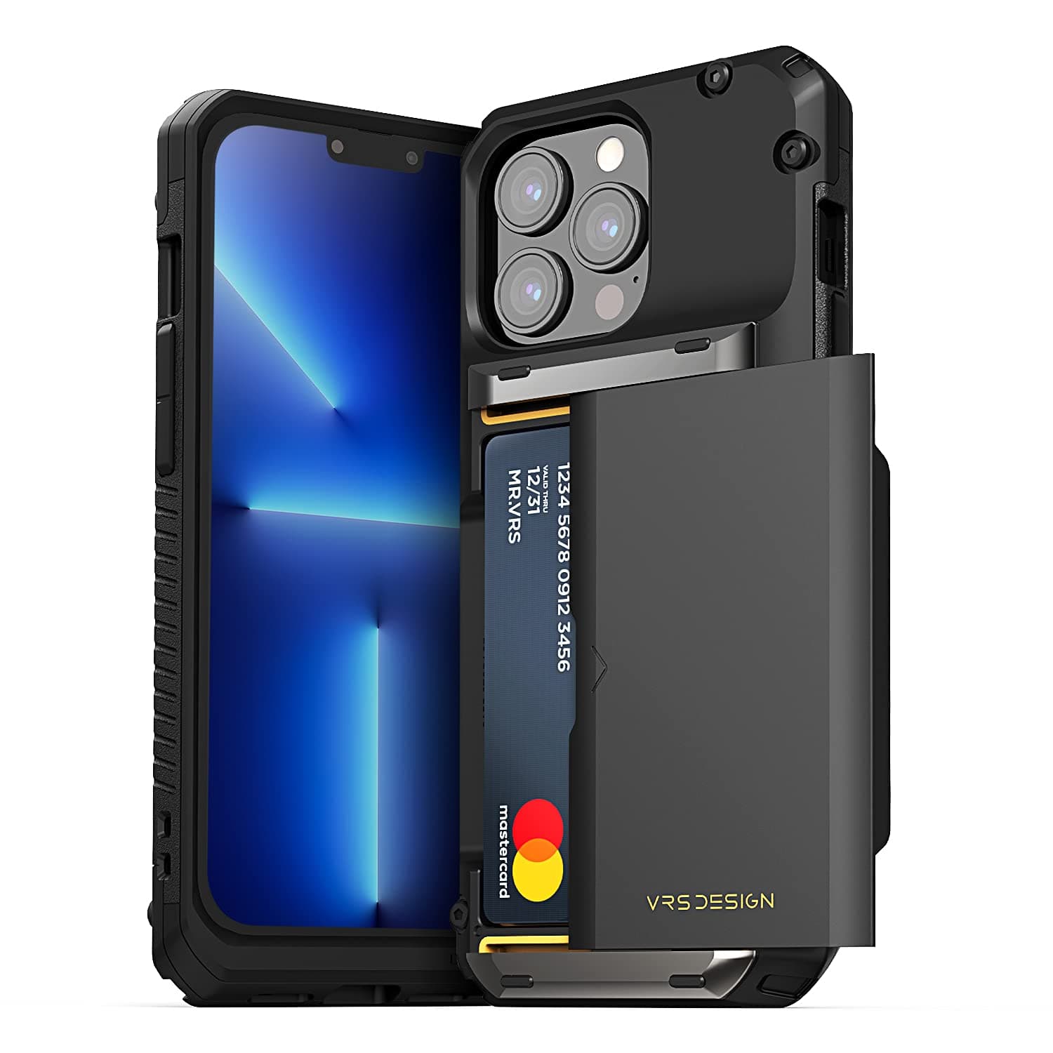 VRS Design Damda Glide PRO designed for iPhone 13 PRO case cover wallet [Semi Automatic] slider Credit card holder Slot [3-4 cards] - Black