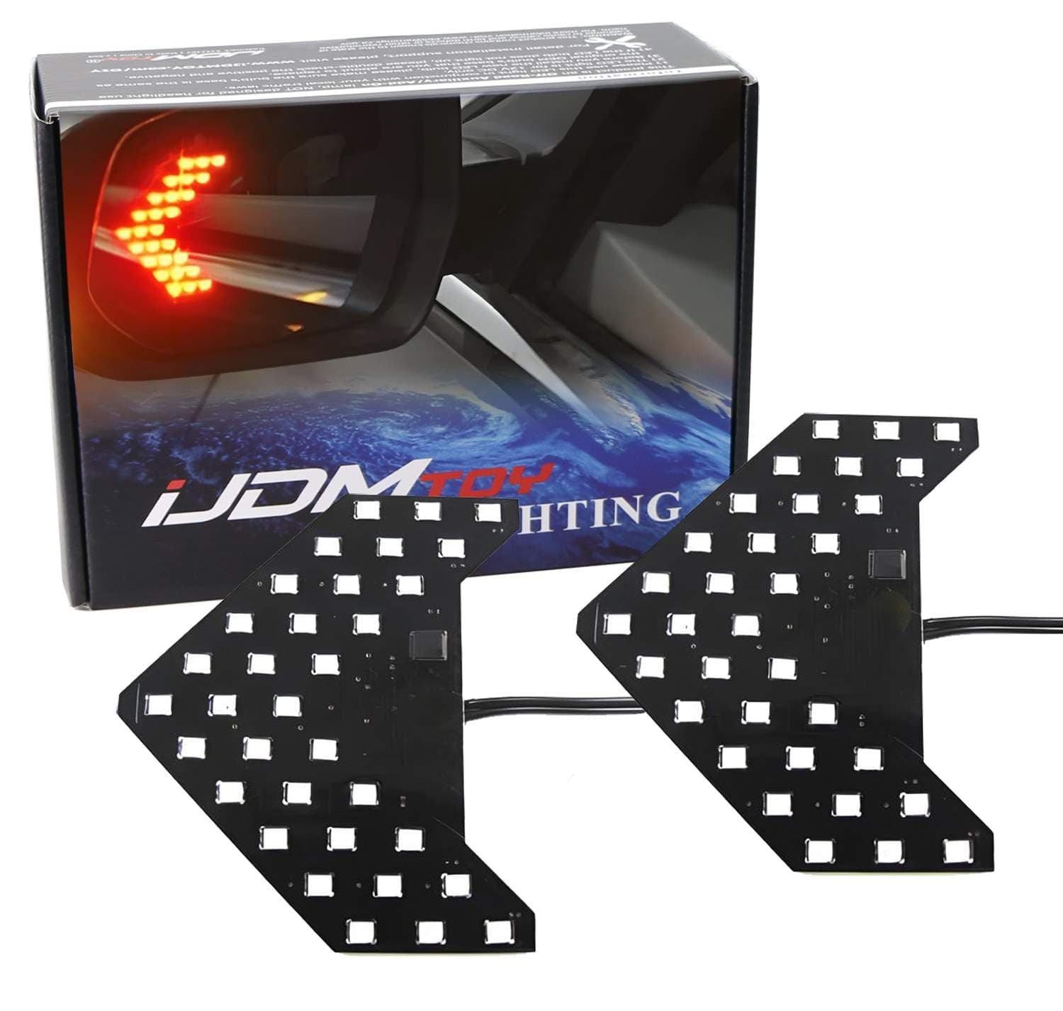 iJDMTOY Pair Dynamic Sequential 3-Step Flash 33-SMD LED Circuit Board Panels For Behind The Side Mirror Turn Signal Retrofit, Brilliant Red