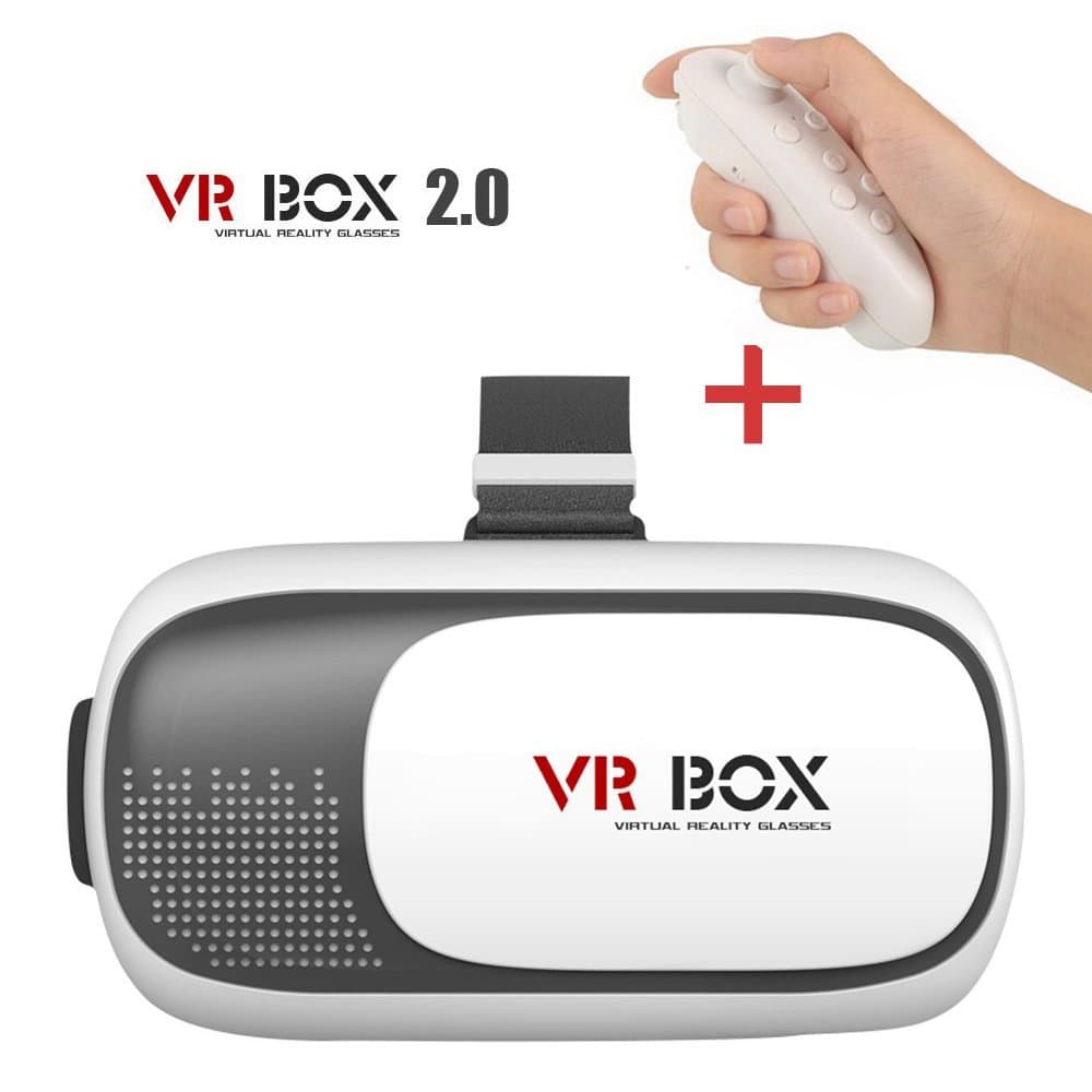 VR Box 2.0 Headset Universal 3D Virtual Reality Glasses + Bluetooth Remote For iPhone 7 6 5, Galaxy S7 S6 S5 and Other 3.5"-6.0" Mobiles