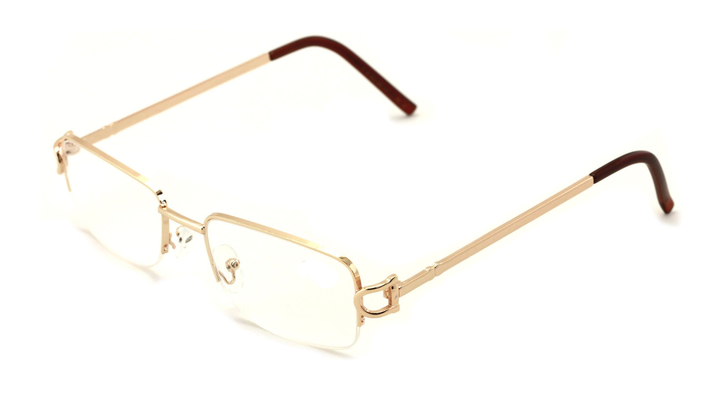 Rectangular Frame Clear Lens Designer Half Rim Eye Glasses (Gold)