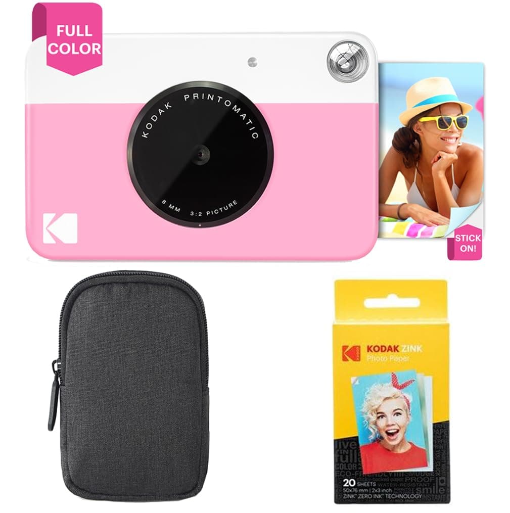 Printomatic Instant Camera (Pink) Basic Bundle + Zink Paper (20 Sheets) + Deluxe Case