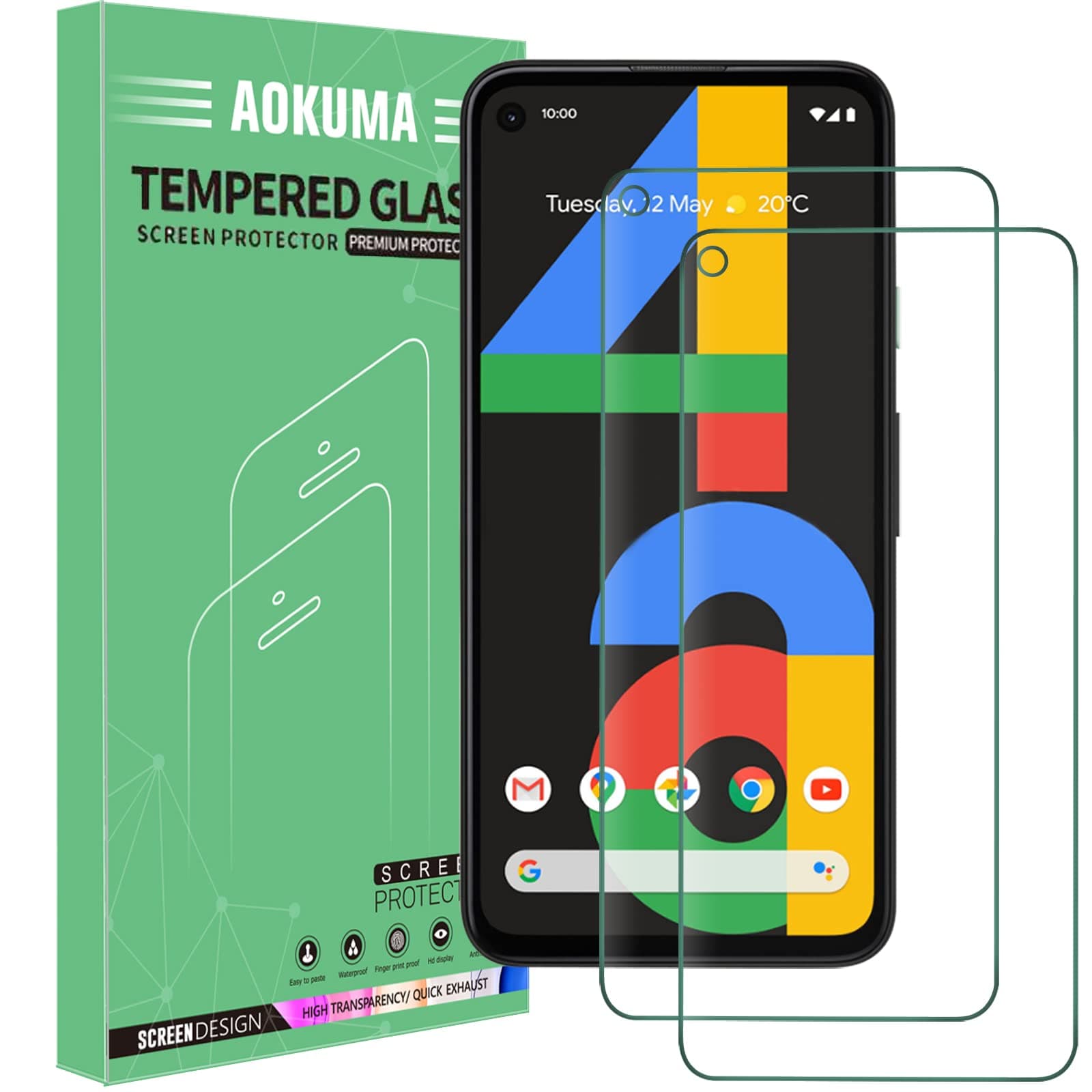 AOKUMA Google Pixel 4A Tempered Glass Screen Protector, [2 Pack] Premium Quality Guard Film, Case Friendly, Comfortable Round Edge,Shatterproof, Shockproof, Scratchproof oilproof