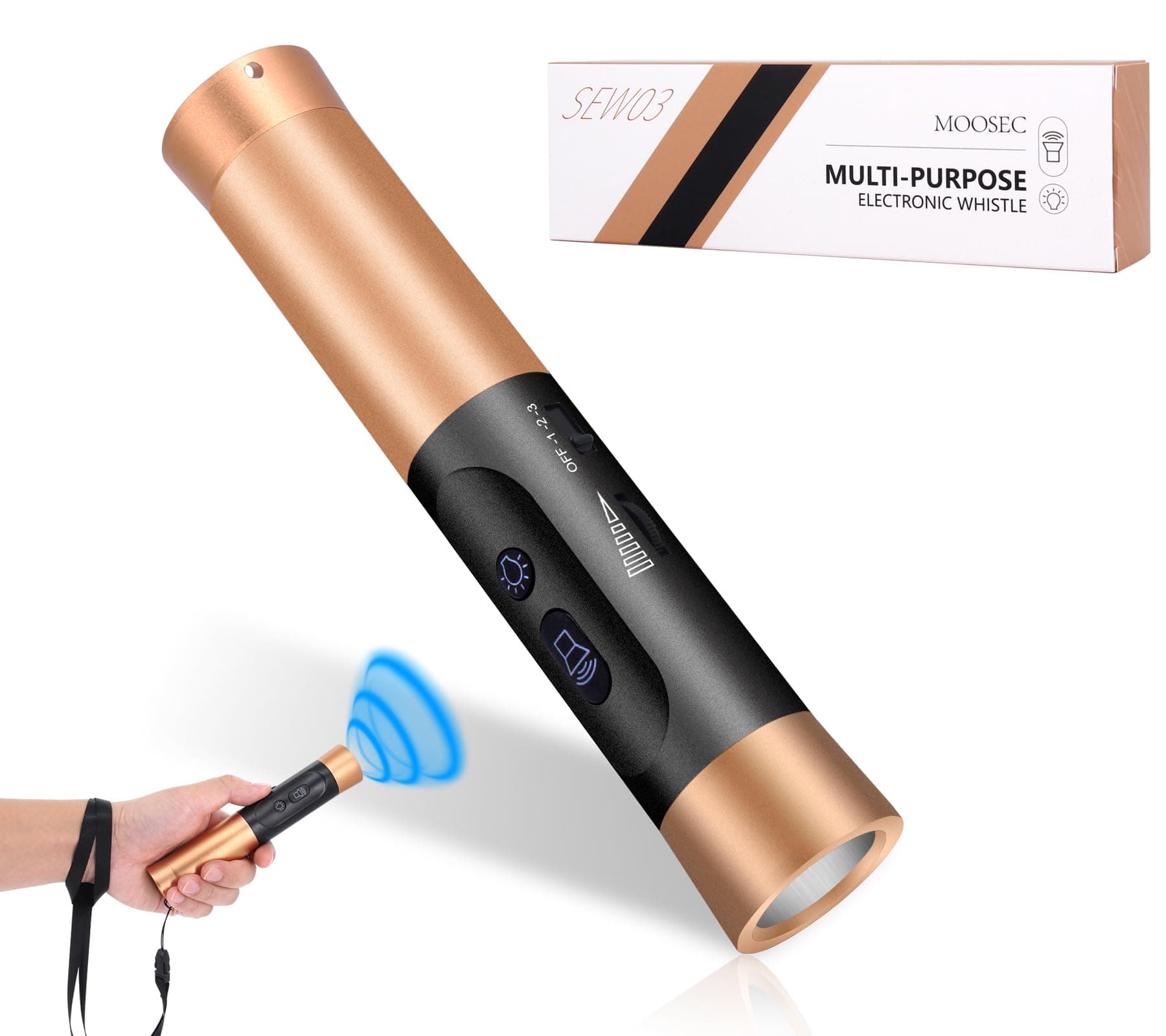 Electronic Whistle with LED Flashlight – Rechargeable Handheld Whistle, Adjustable 3 Tones High Volume for Sports and Emergencies, Gathering Attention for Teacher, Coach, Referee，Volume 0~125dB