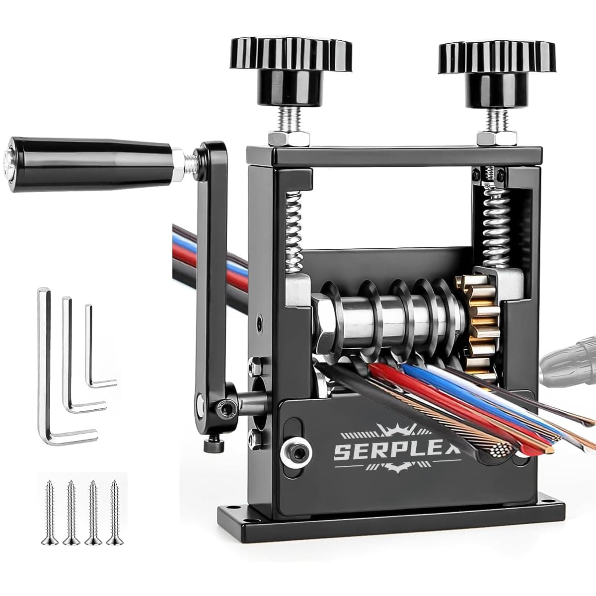 Serplex® 6 in 1 Cable Stripping Machine with Hand Crank Manual/Drill-Operated Wire Stripping Tool, 5 Channels Wire Stripper Tool for 1-17mm Dia Cable Bench Fixed Cable Stripping Tool