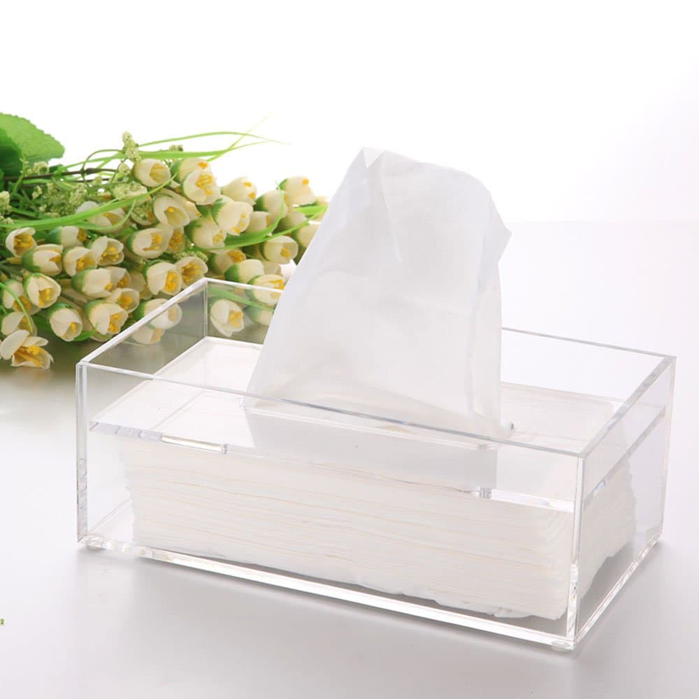 Mruiks Clear Acrylic Transparent Paper Tissue Box Holder Rectangular Storage Case Cover AT002-1 (Clear)
