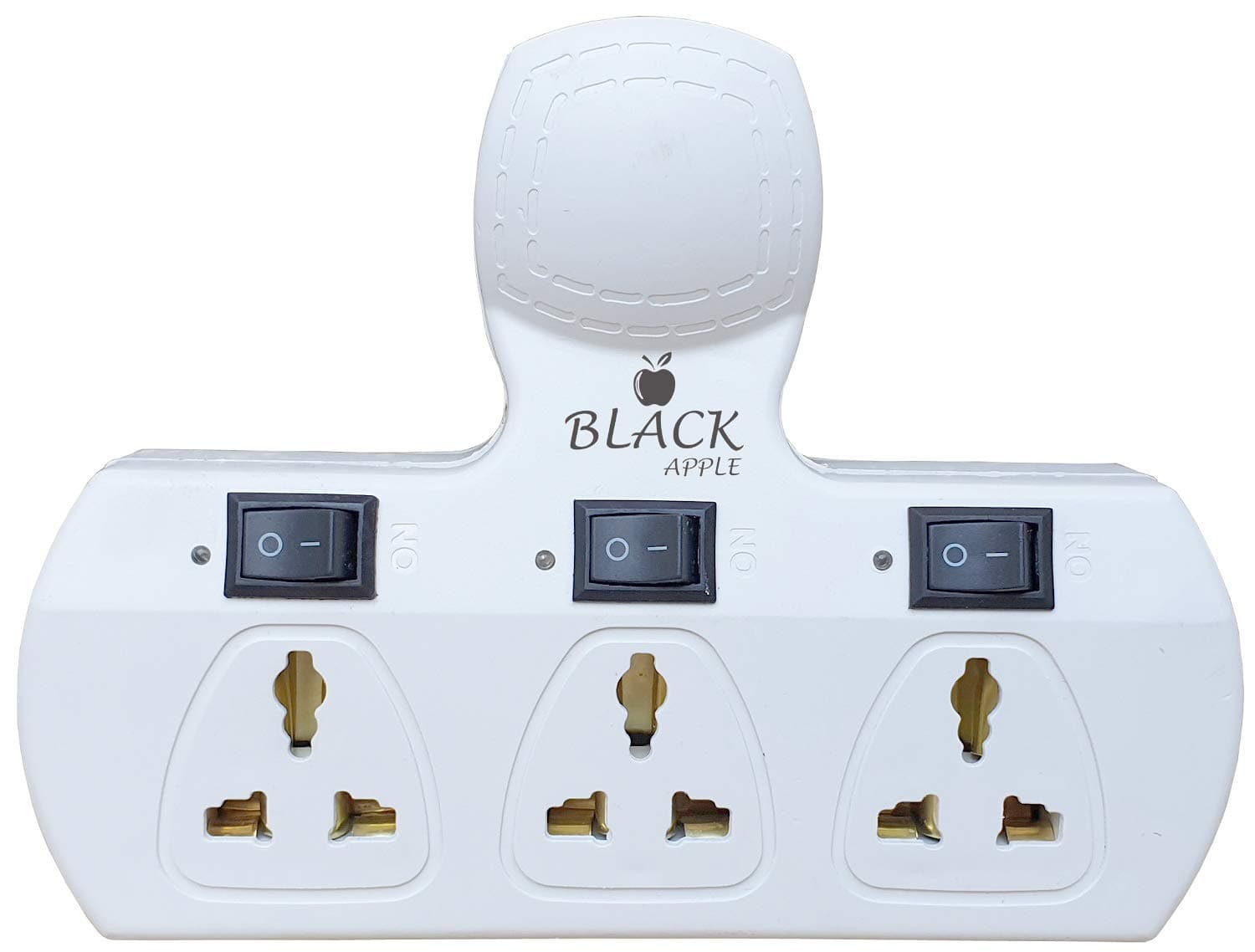Black Apple 3+3 Multiplug with Individual Switches, Led Indicators & Fuse (Three Pin Plug)