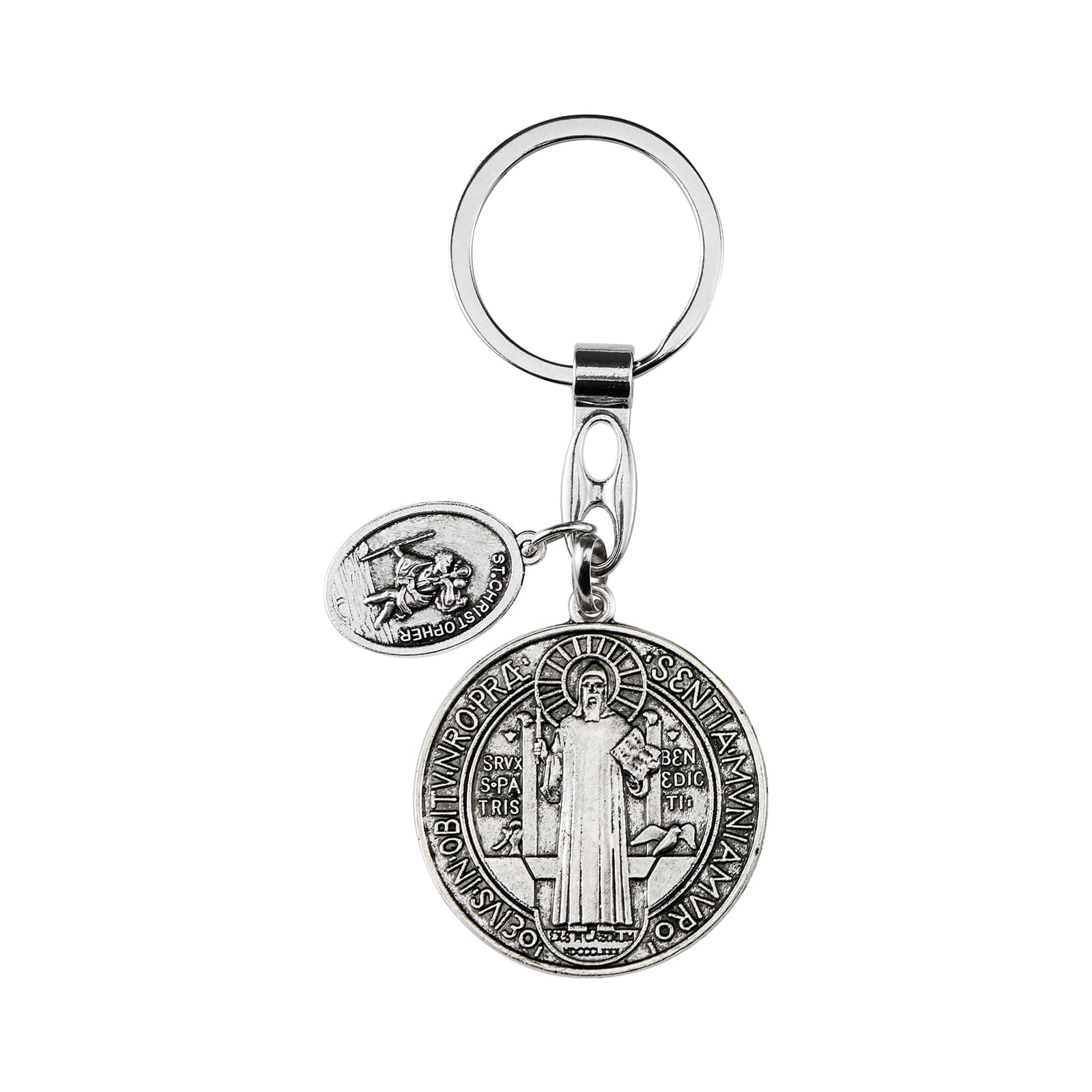 St Benedict Medals With St Christopher Keychain,Saint Benedict With St Christopher Medal For Car,Catholic Religious Keychain,Medalla De San Benito Adornos Llaveros Para Carros De Mujer Hombre, Silver,