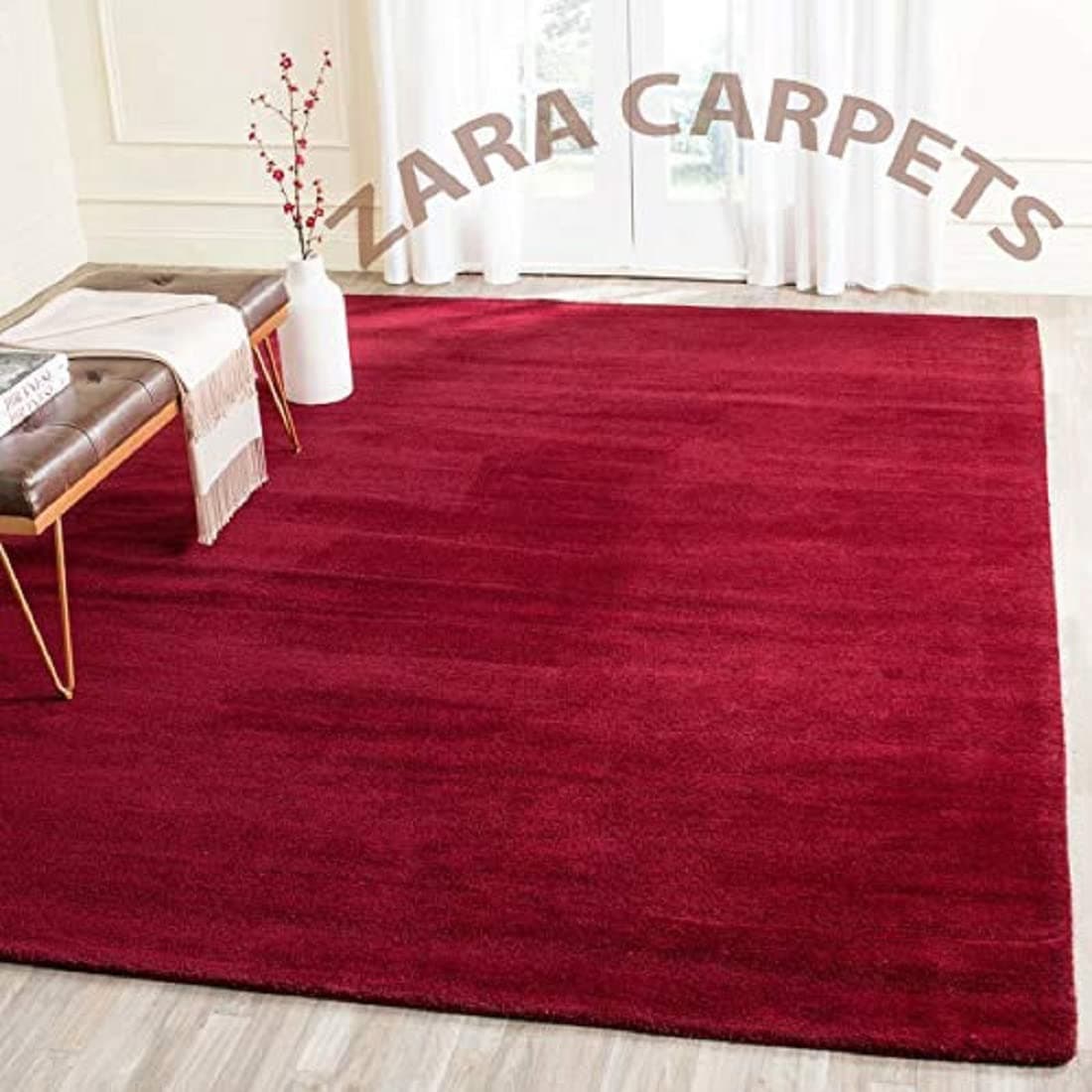 ZARACARPETS Solid Plain Exported Quality Hand Made Carpets and Rug Size 5 Feet by 8 Feet (5x8 feet) Blood Red