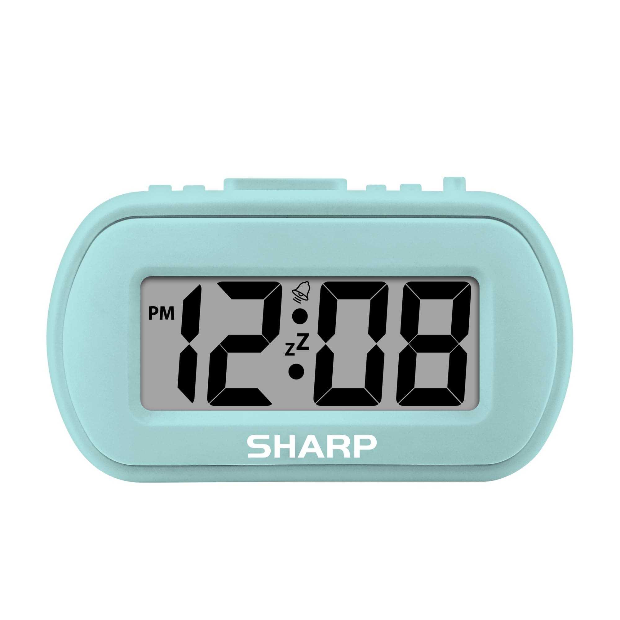 Sharp Digital Alarm Clock – Tactile Case with Soft Rubberized Finish - Battery Operated – Blue Backlight on Demand – Ascending Alarm – Easy to Use - Mint