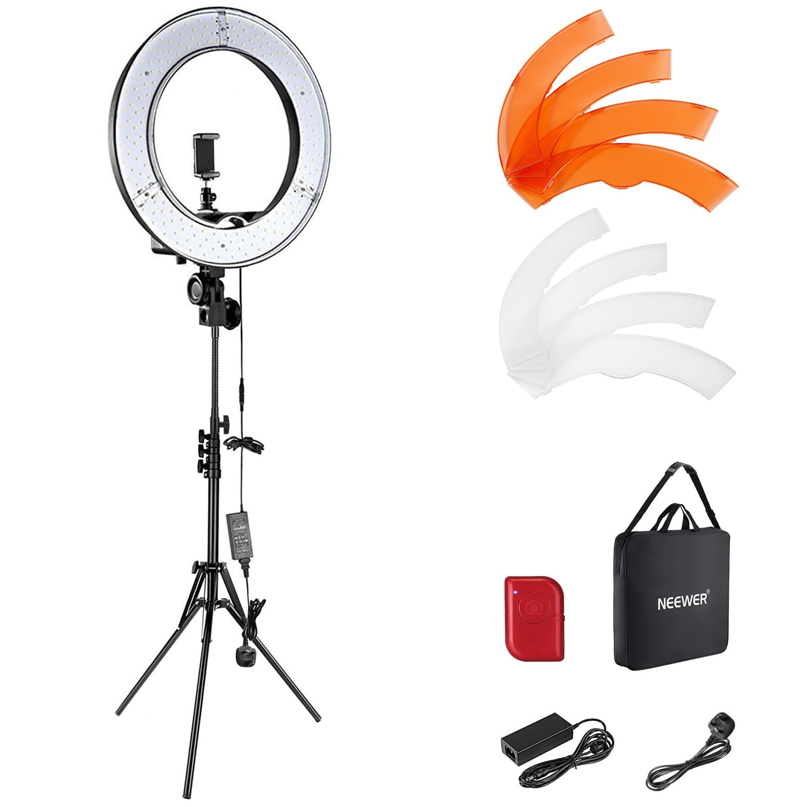 Ring Light Kit: 18"/45cm Outer 55W 5600K Dimmable LED Ring Light, Light Stand, Carrying Bag for Camera, Smartphone, YouTube, TikTok, Self Portrait Shooting, Black