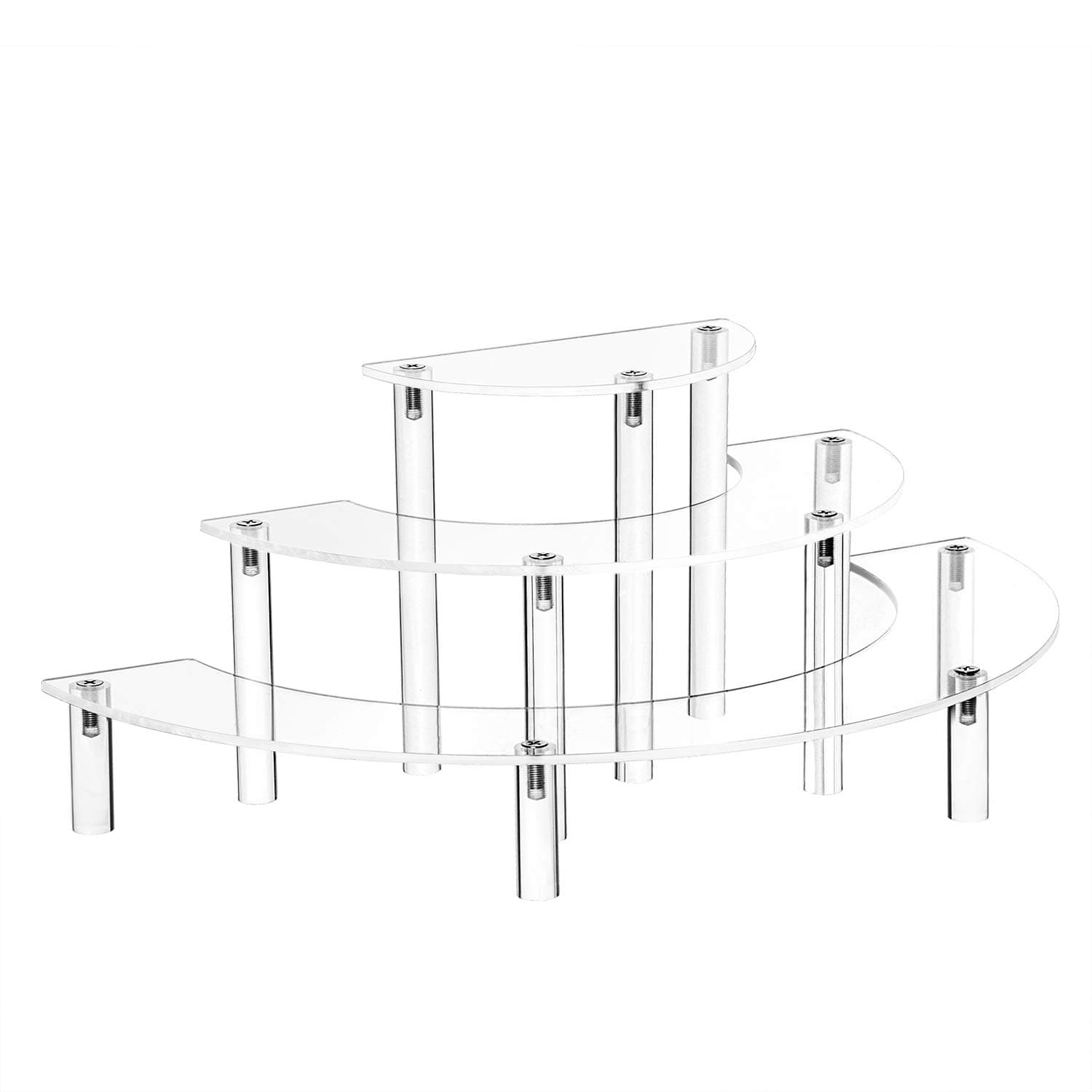 Acrylic Risers Display Stand - 3 Tier Clear Step Display Riser- Half Moon Cupcake Dessert Stand for Display Or Collections (Acrylic Rods 1 Set)