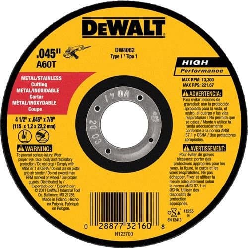 4-1/2 Inch Cut-Off Wheel, Angle Grinder Cutting Disc, General Purpose, 5-Pack (DW8062B5)