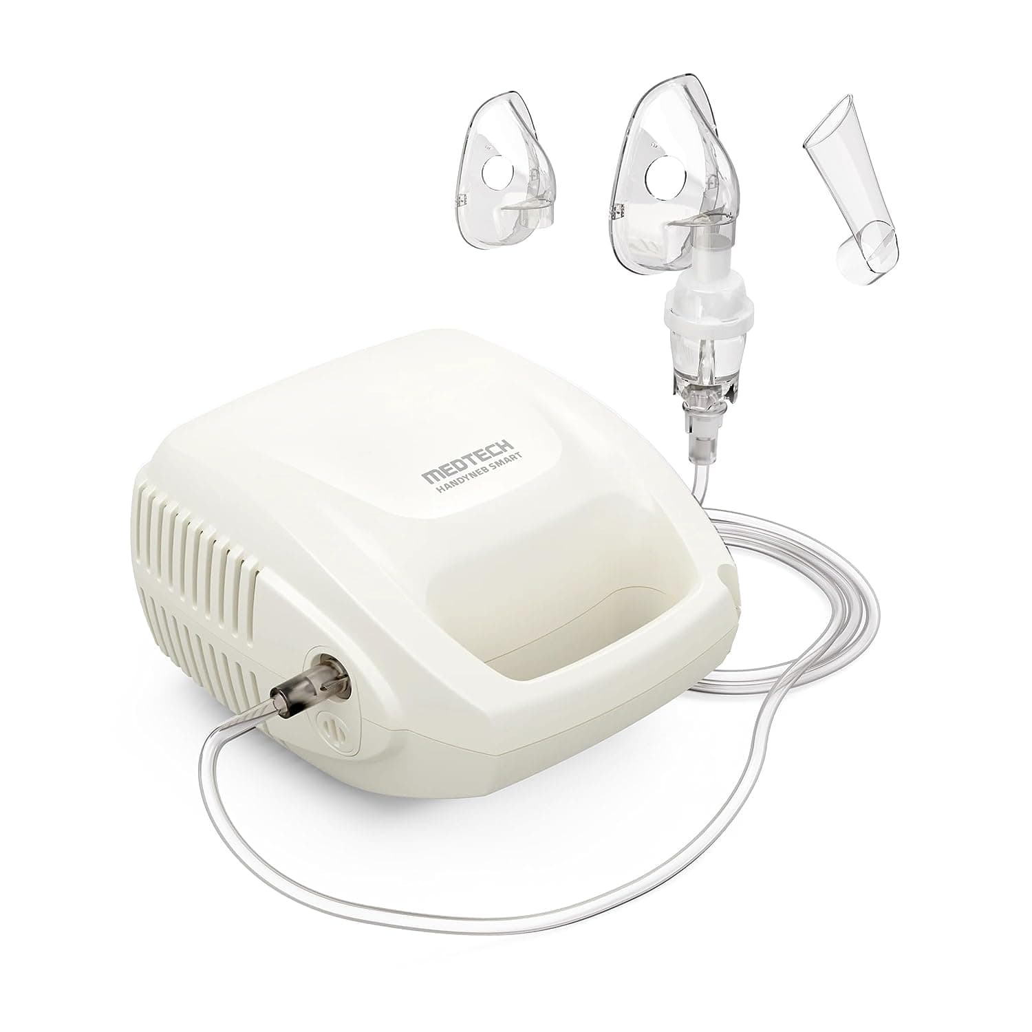 - MEDTECH® Handyneb Smart Compressor Nebulizer Machine with Handle with Complete Mask Kit for Adult and Child (White)