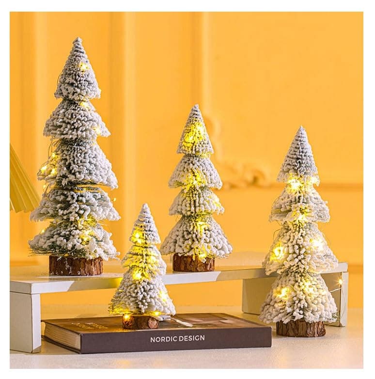 TAPIT 3/4PCS Small Christmas Tree Mini Christmas Trees with String Light Tabletop Christmas Decorations Artificial Mini Pine Tree for Xmas Party Home Table Holiday Decor (A01-4PCS With String Light)