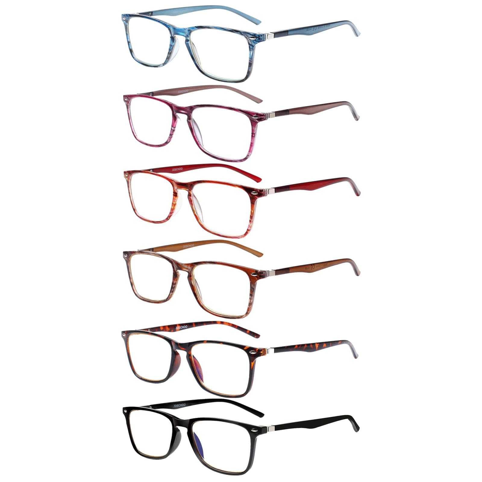 JOSCHOO 6 Pack Reading Glasses Blue Light Blocking Computer Readers Men and Women Glasses of Reading (6 Mix Clour, 1.5)