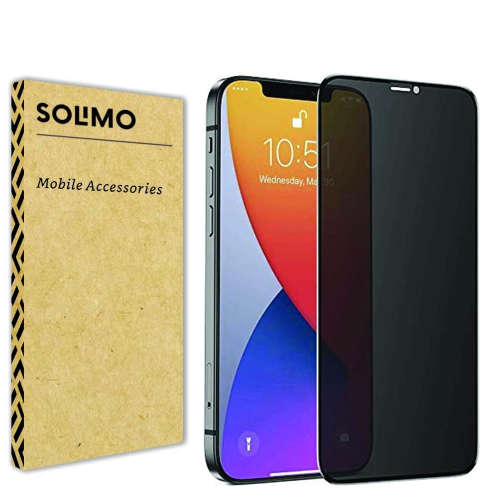 Amazon Brand - Solimo Privacy Tempered Glass Screen Protector For iPhone 12 and 12 Pro (6.1 Inch) | Edge-To-Edge Protector | Easy Installation Kit | Anti-Spy