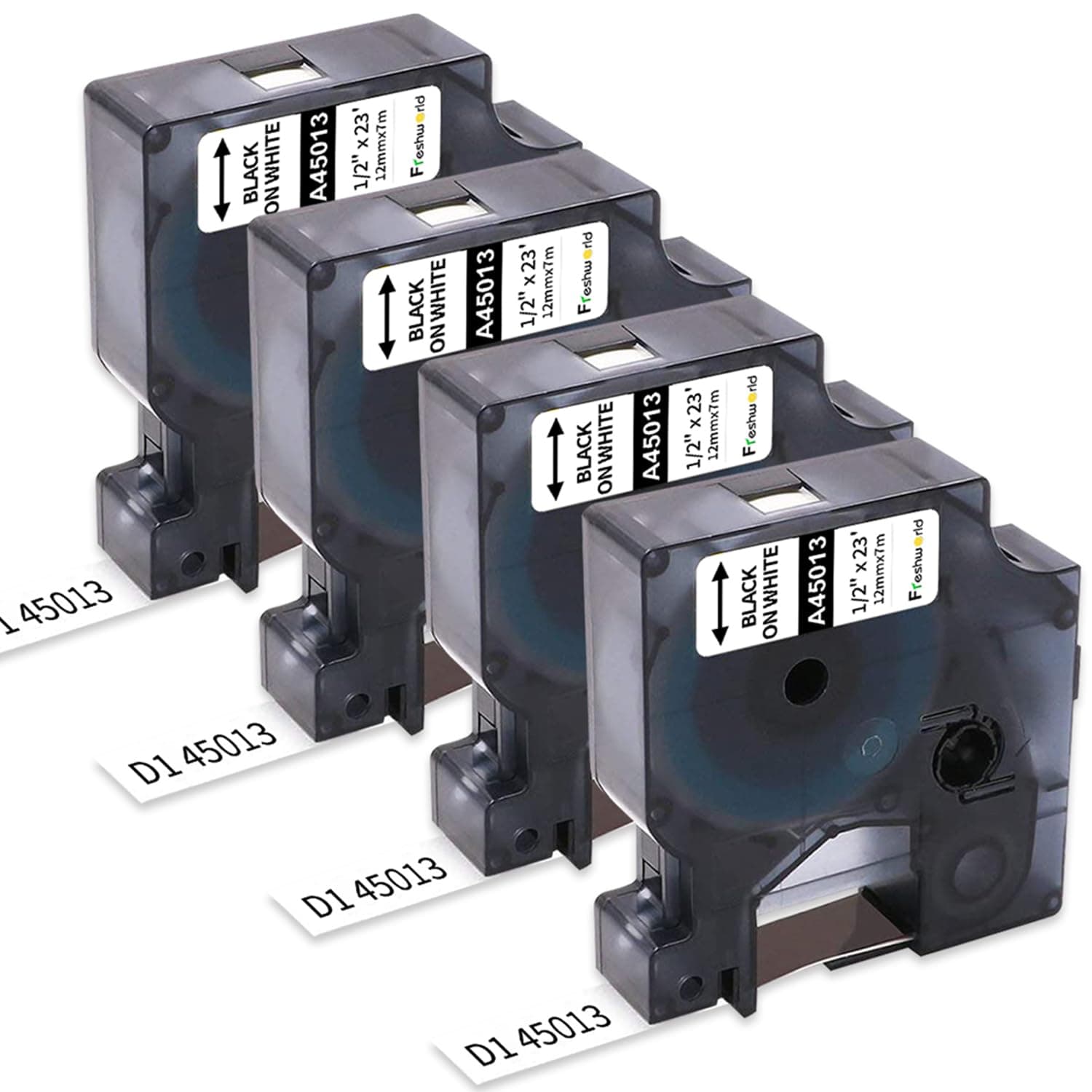 Freshworld 4x a45013 Label Maker Tape Replace for DYMO D1 Label Tape Black on White 45013 S0720530,1/2Inch(12mm)x23 Ft(7m) Refill Compatible with Dymo LabelManager 160 210D 260P 280 360D 420P 450D PnP