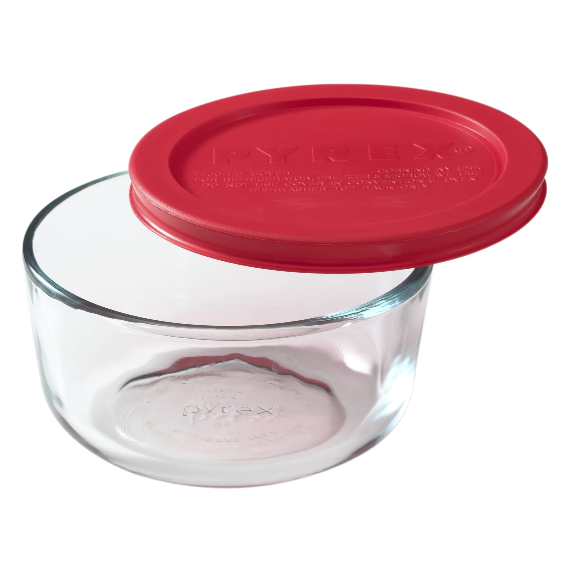 World Kitchen Pyrex 2-Cup Food Storage Round with Red Lid Clear