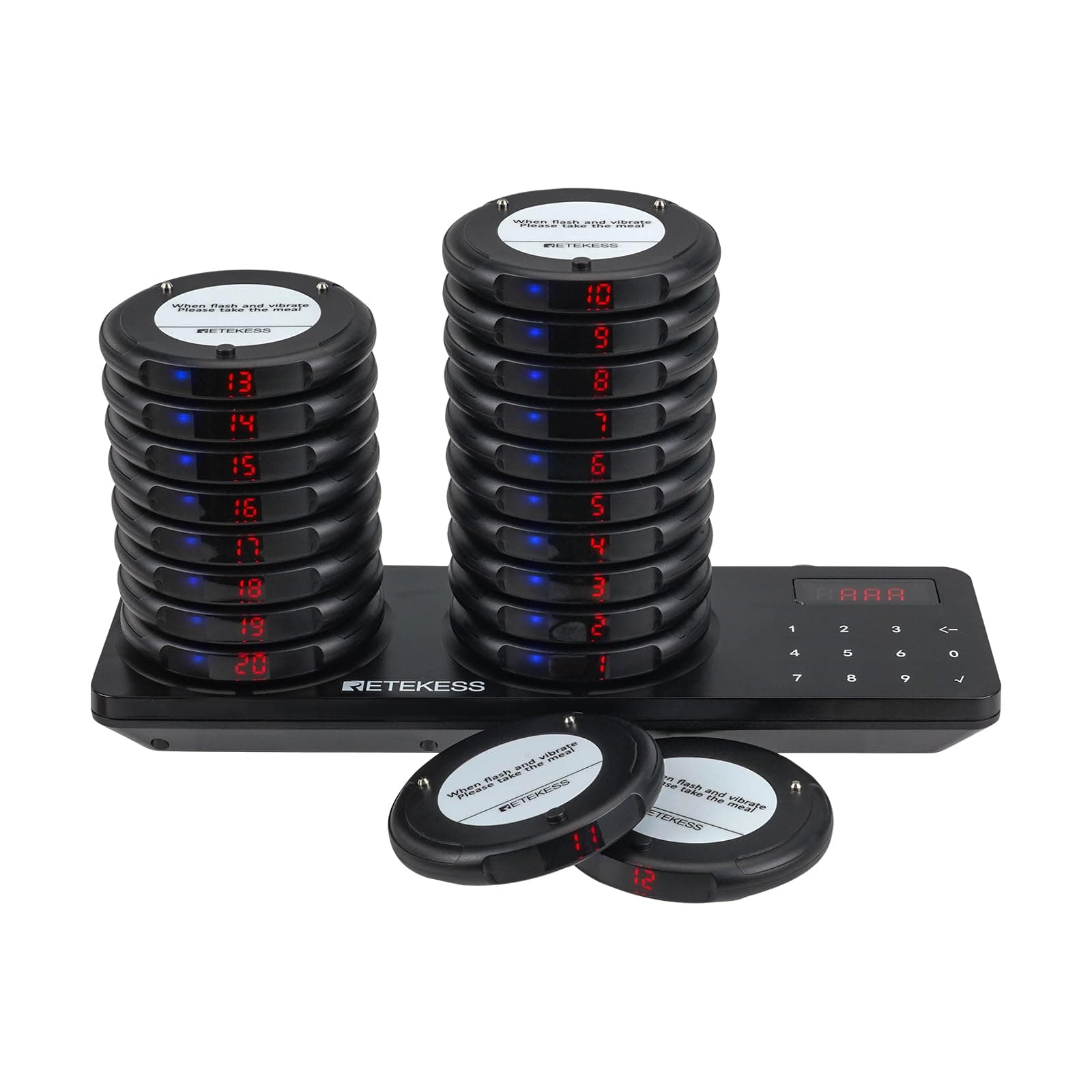 Retekess TD163 Pagers for Restaurants, Queue Calling System, 500M Long Distance, 31 Prompt Modes, 20 Coaster Pagers for Cafe, Hotel, Restaurants