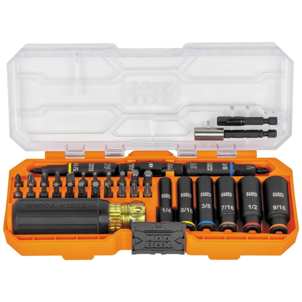 Klein Tools 32502HD KNECT Impact-Rated Screwdriver and Socket Set with MODbox Case, 41-Piece, 26 Bits, 6 Deep Well Sockets, Accessories, and Handle