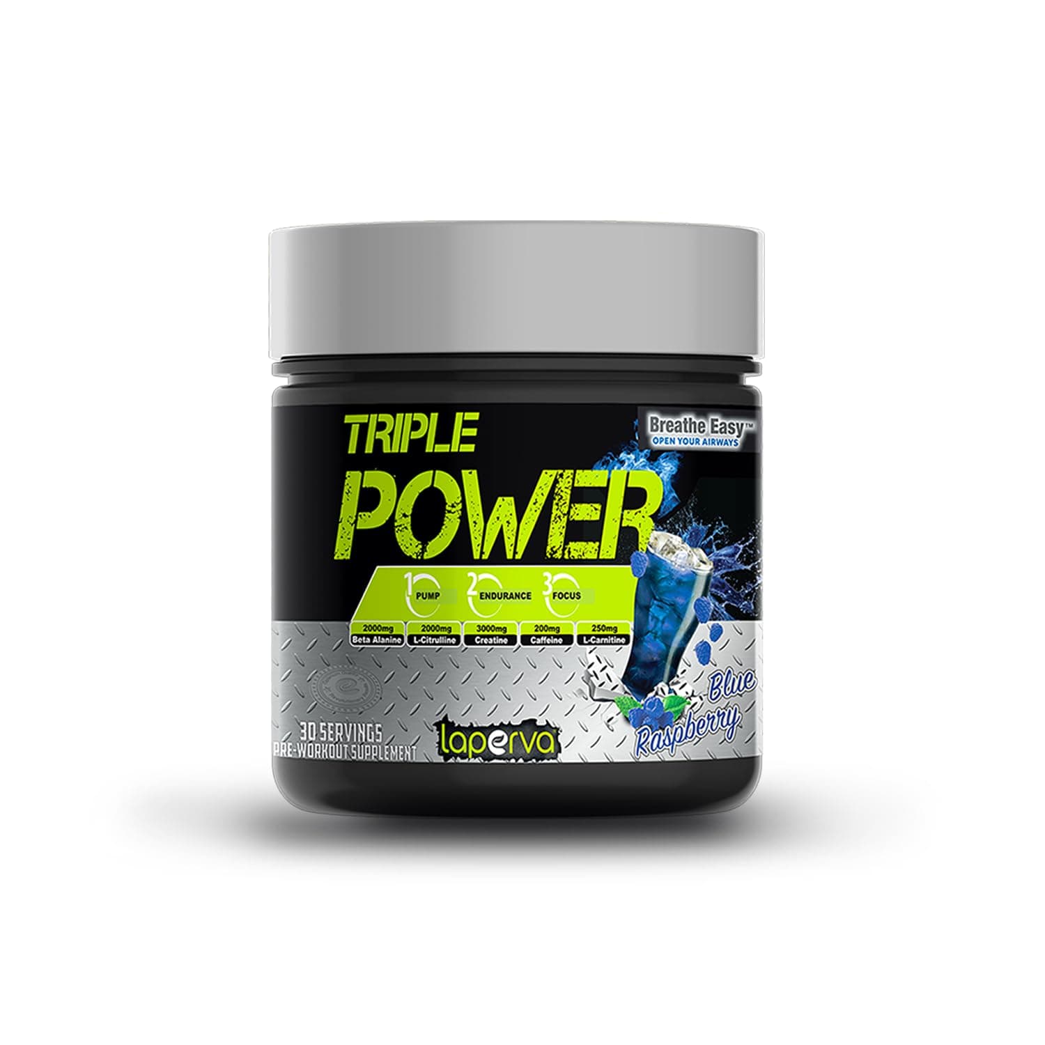 Pre Workout | laperva Triple Power - Increase Physical Performance with Citrulline, Creatine, Beta Alanine, Caffeine Vitamin B Complex - 30 Servings (Blue Raspberry)