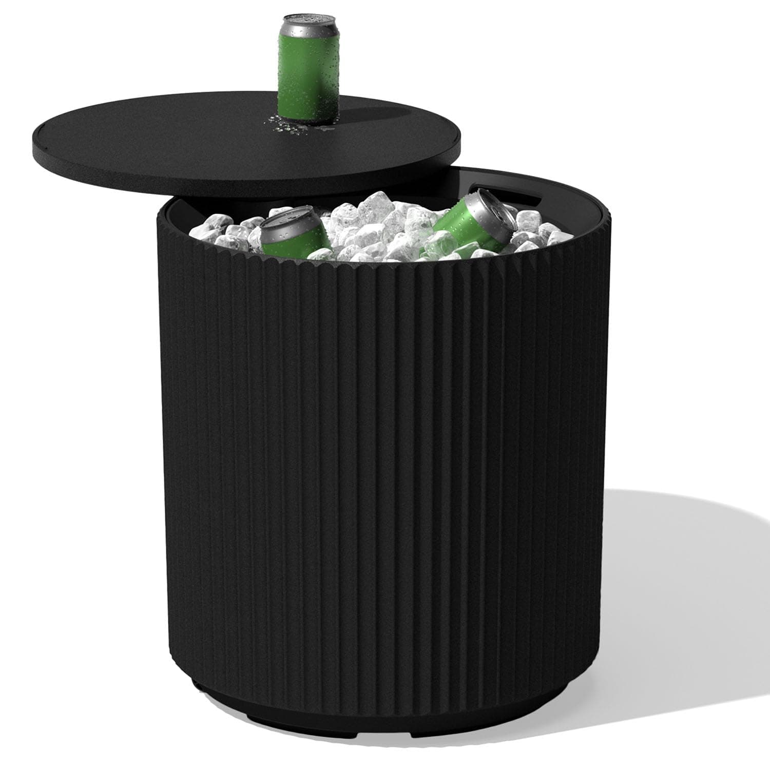 Outdoor Cooler Side Table - 2 in 1 - Designed for use as Outdoor Side Table, Patio Table, Portable Bar, Patio Bar, Ice Chest - Black, 21-inch Round