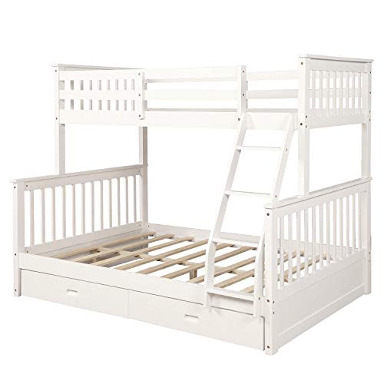 ALI Virgo Solid Wood Bunk beds, with 2 Storage Drawers, Sturdy Wooden Frame Two Cot Ladder and Safety Rails Convenience to Take Care of Your Children, Light White