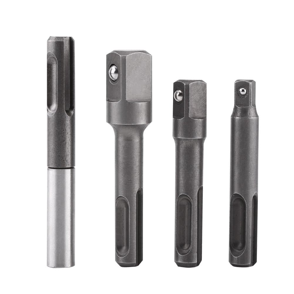 Walfront 4pcs SDS Plus Titanium Socket Adapter Set, 1/4", 3/8", 1/2" Square Impact Socket Extension Connector Drill Bit Adapter