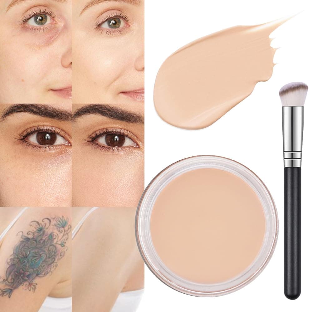 Kaely Pot Concealer Full Coverage Set, Under Eye Brightener Color Correcting Concealer for Dark Circles, Waterproof Foundation Face Makeup Brush Kit, Eye Ring Corrector de ojeras, 02 LIGHT CREAM