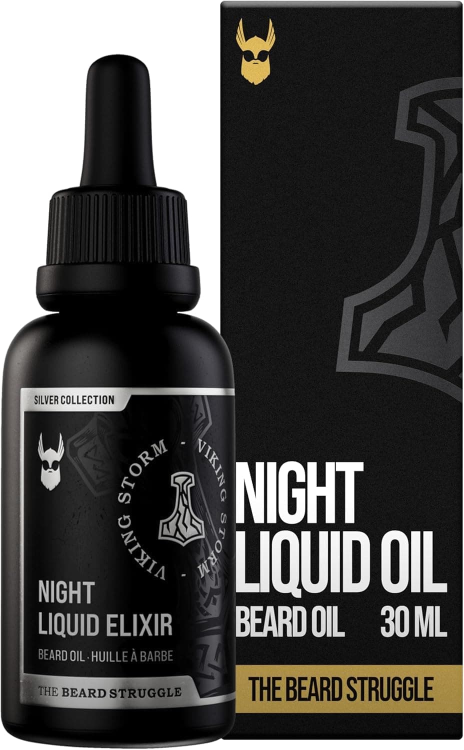 – The Beard Struggle Night Liquid Elixir Beard Oil - Silver Collection - Viking Storm - Softens, Moisturizing, & Healthier Beard Growth - Vegan-Friendly Beard Growth Oil (30 ml)
