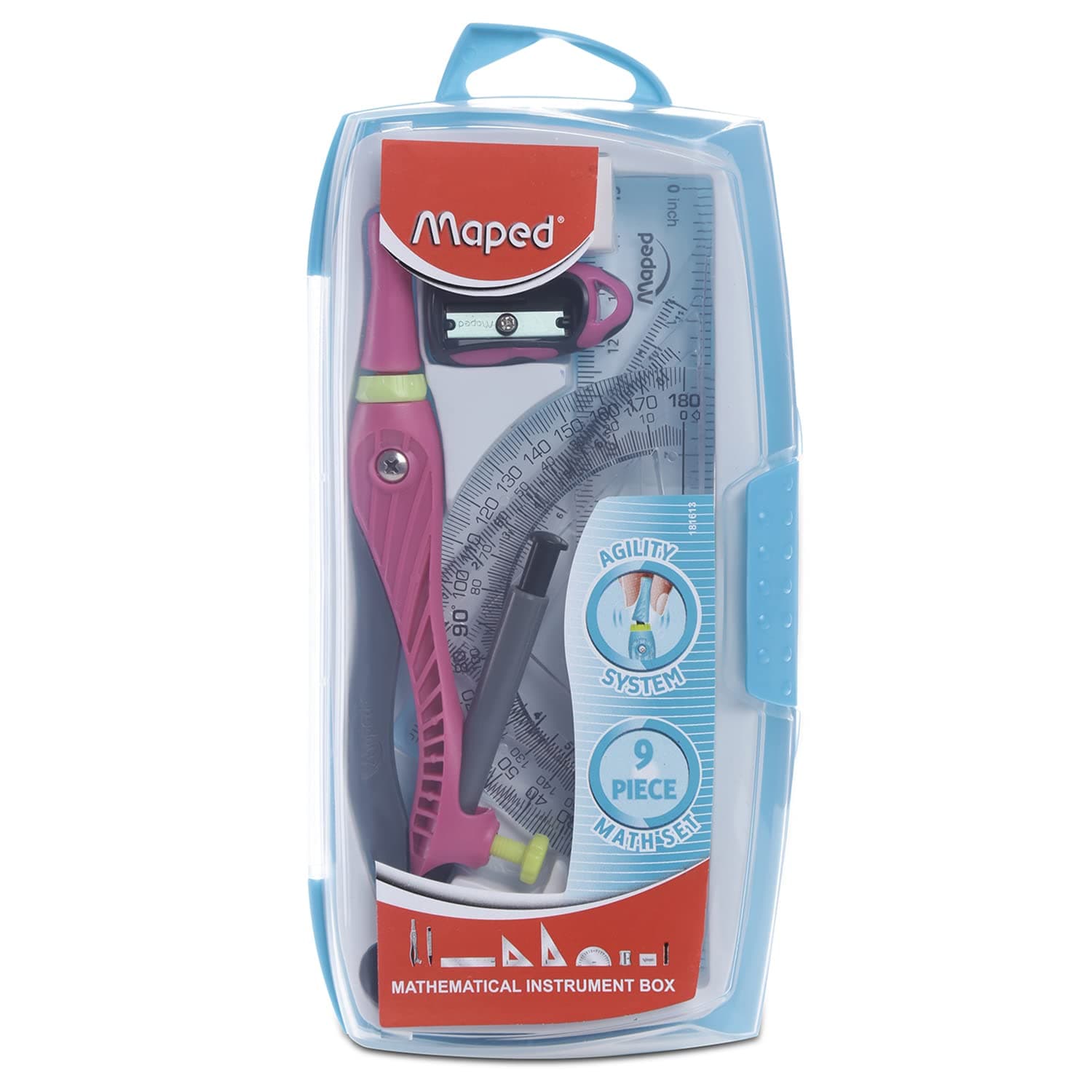 Maped Agility Geometry Box | Innovative 9pc Geometry Set |Math Set|Easy and quick draft|Perfect for beginners